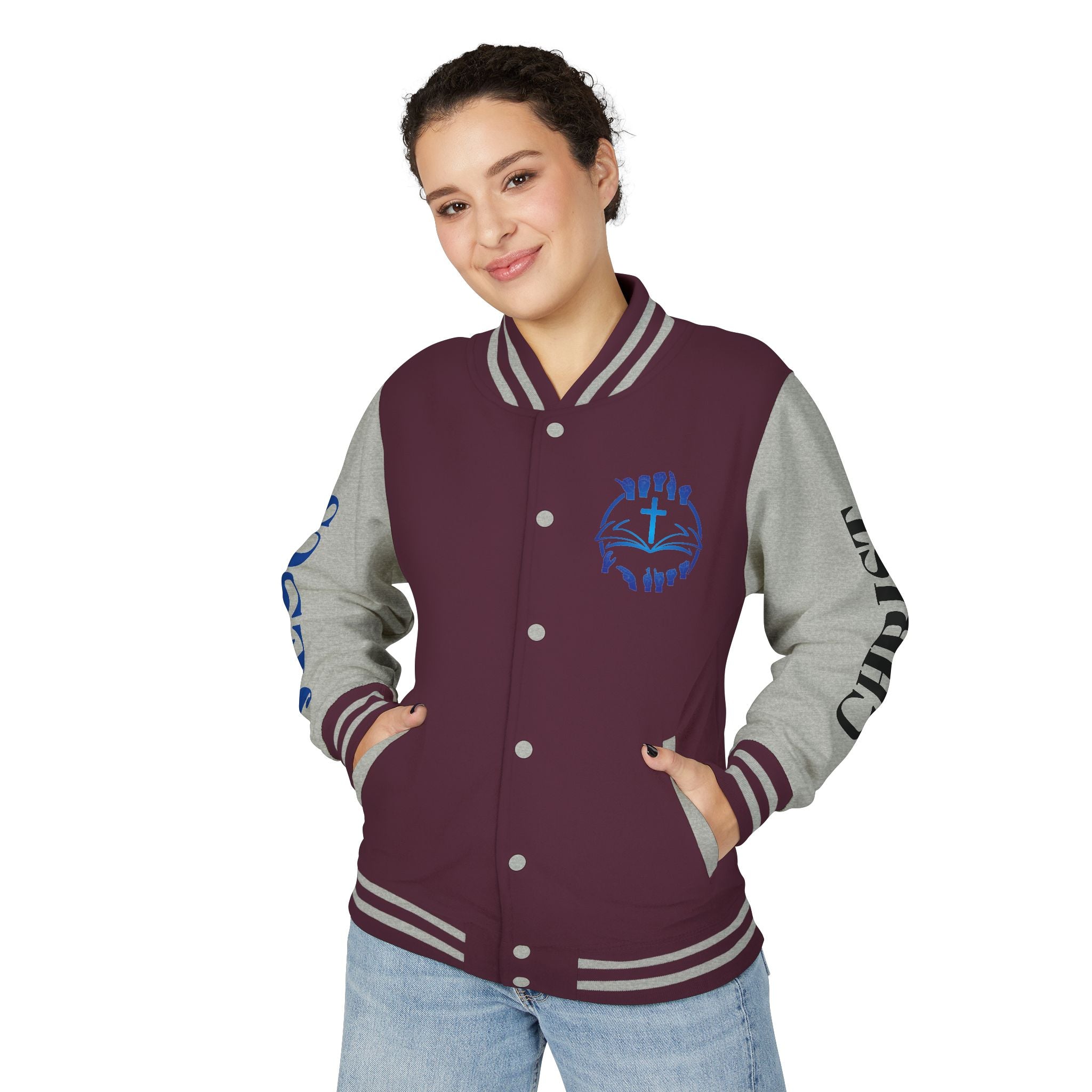 Christian Cross Letterman Jacket — Faith Crewneck Varsity Jacket