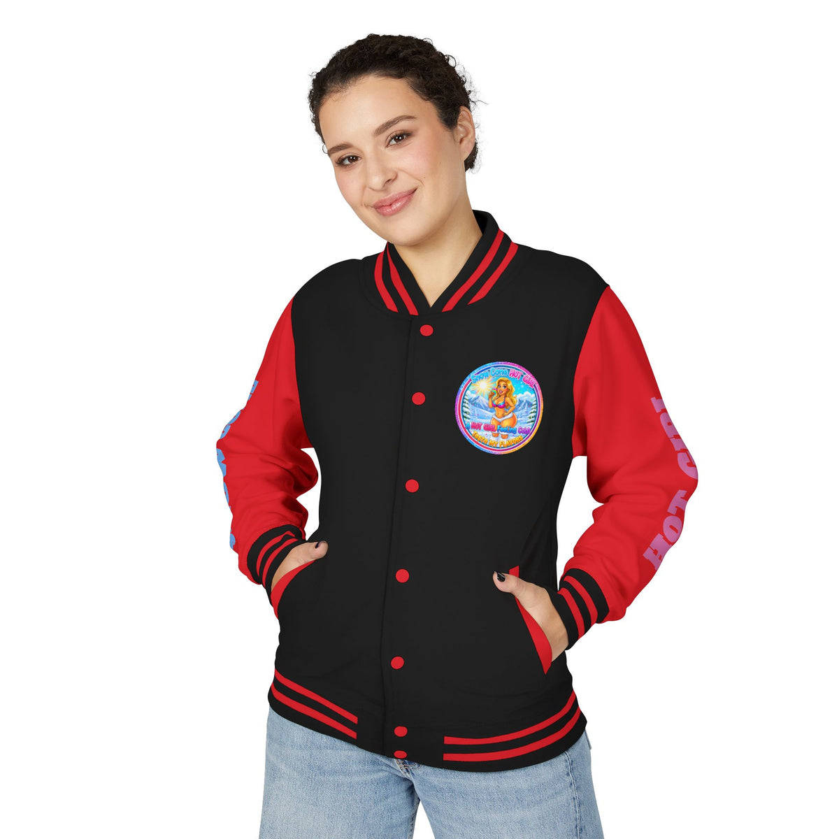Angel Pinup Letterman Jacket — "Snowcone Hot Girl " Graphic Varsity Jacket