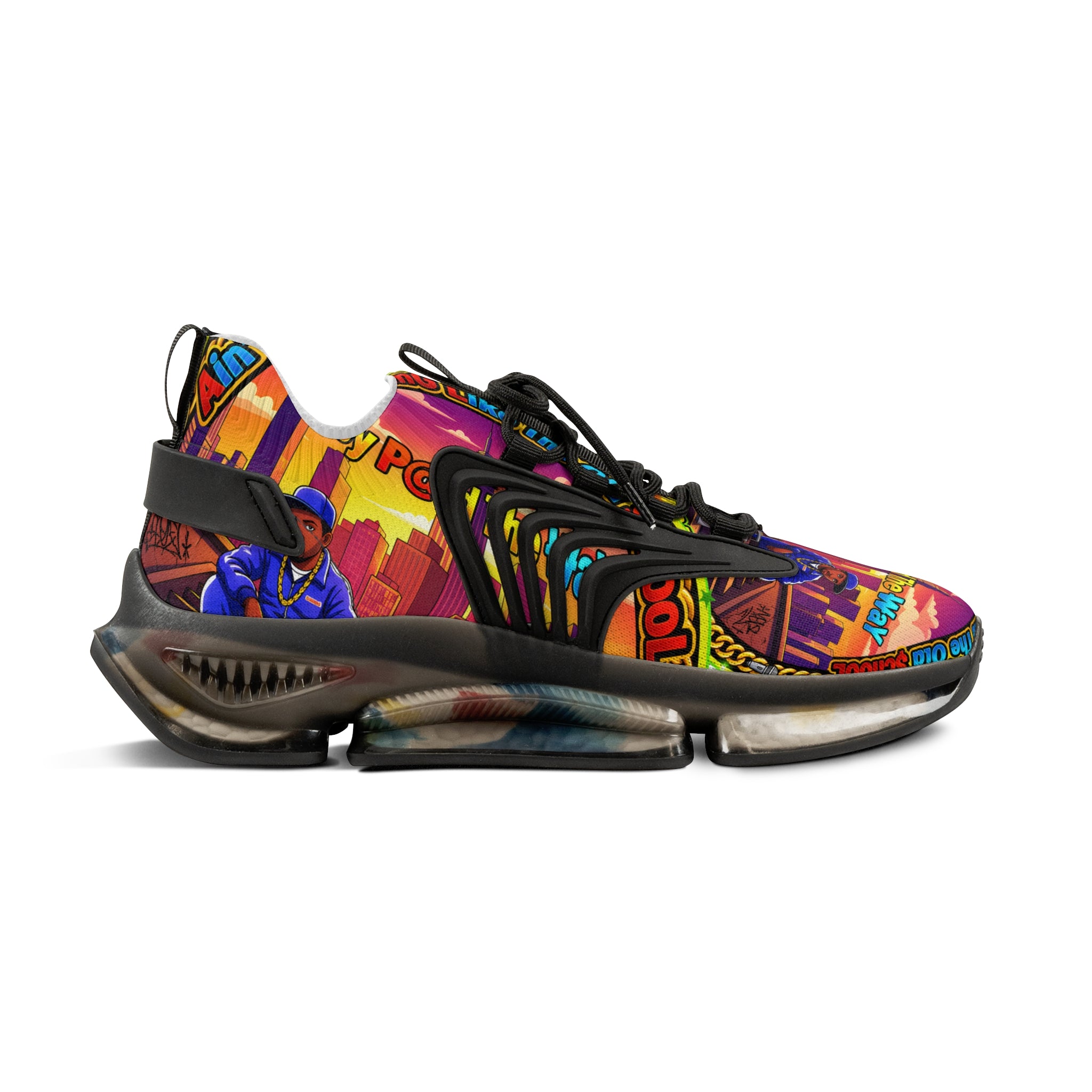 Mesh Sneakers — " Aint Nothing Like The Old School " Retro Neon City Graphic Men's Athletic Shoes