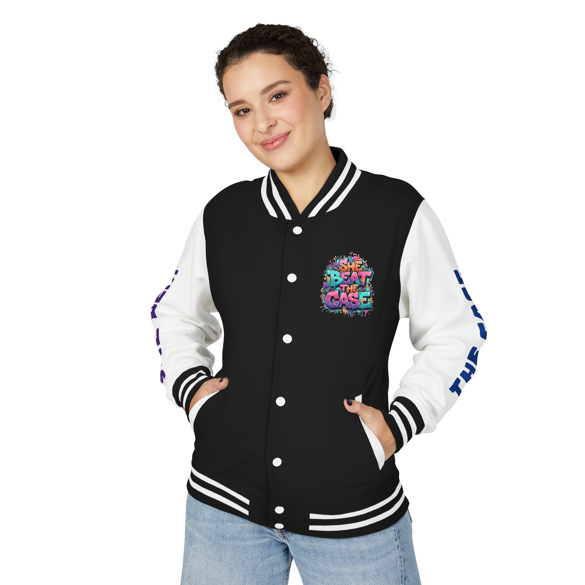 Letterman Jacket — “She Beat the Case” Colorful Graffiti Backprint