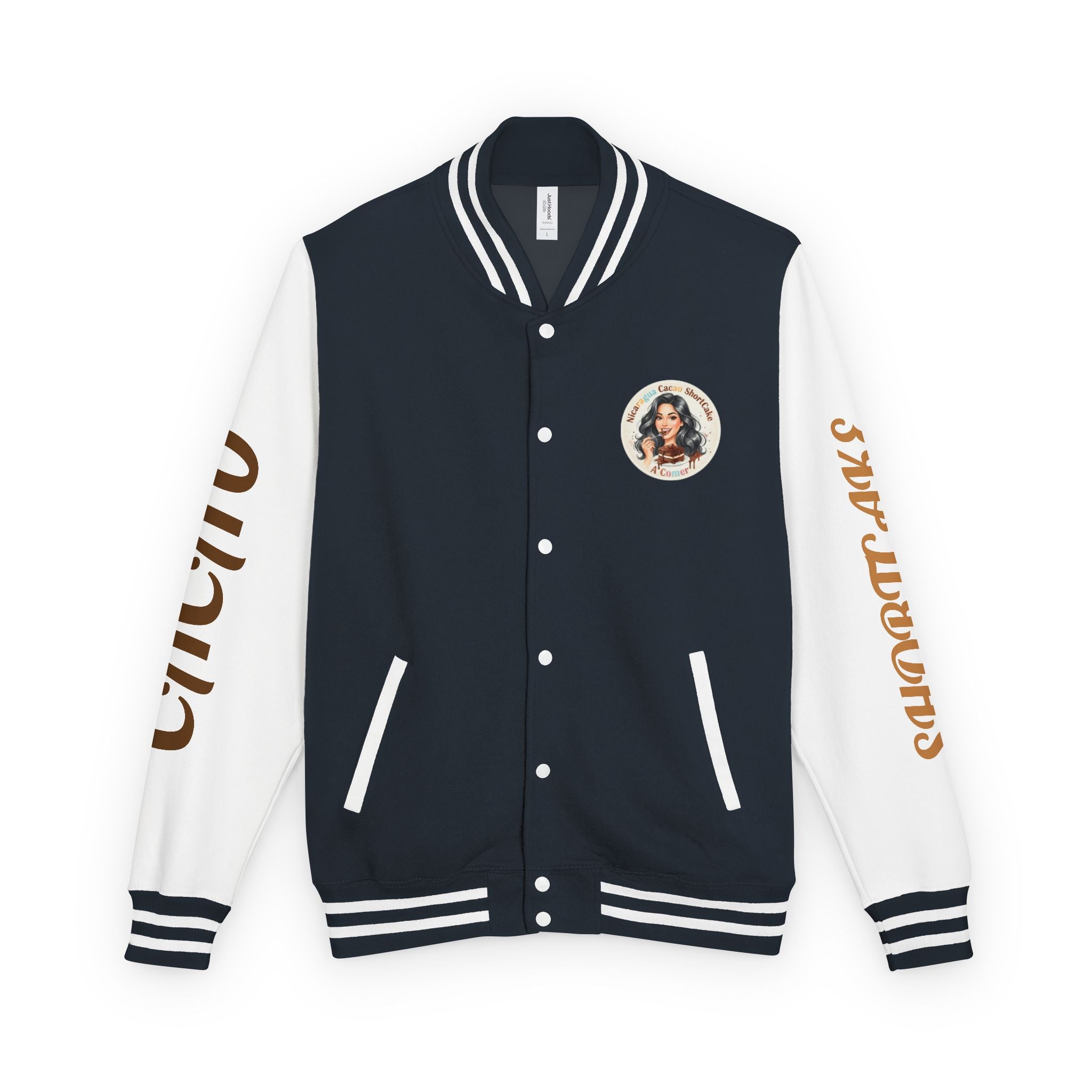 Vintage Pin-Up Letterman Jacket —Cacao Chocolate Shortcake Retro Logo Varsity Jacket