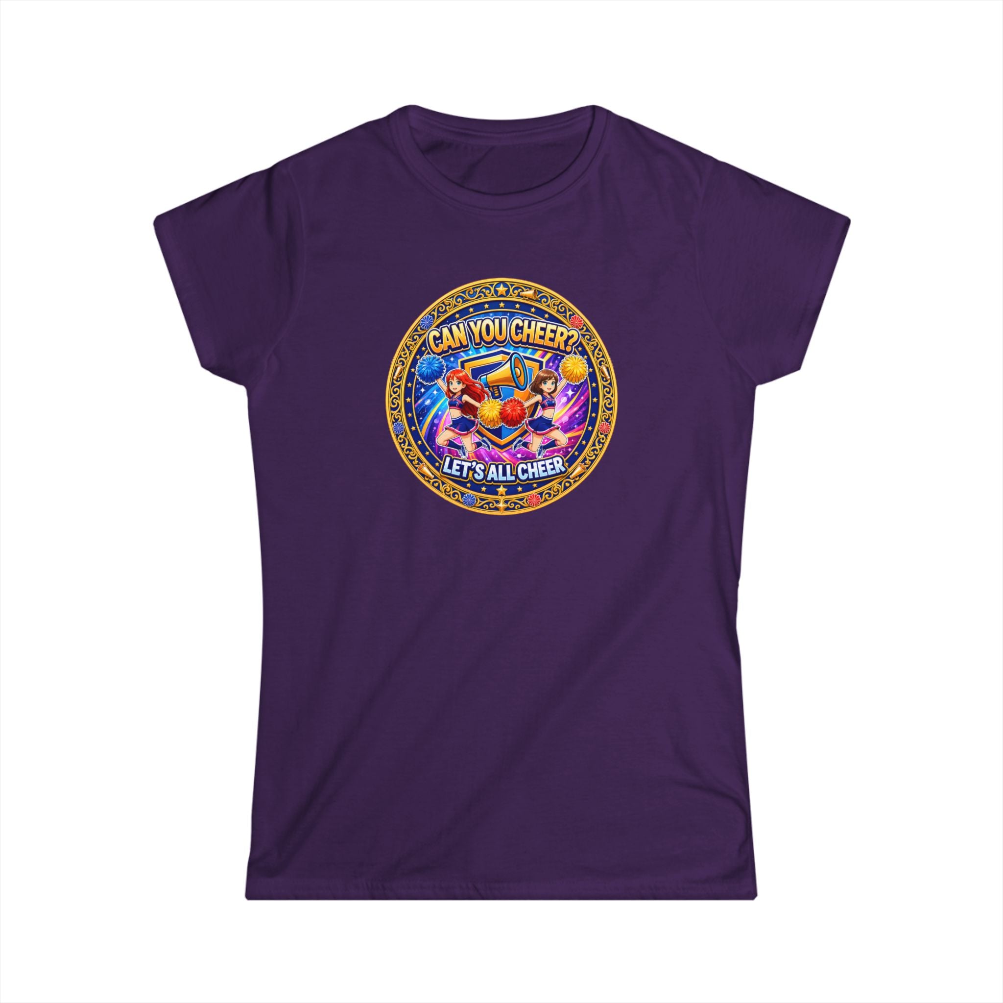 "Can You Cheer? Let's All Cheer" Women’s Graphic Tee — Colorful Cheerleading Spirit Shirt