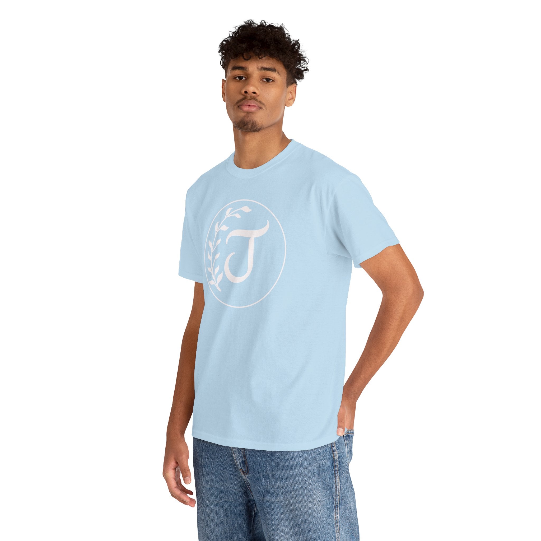 White Tee with Subtle "Floral J " Jesus Christ "— Minimalist Japanese Character T-Shirt