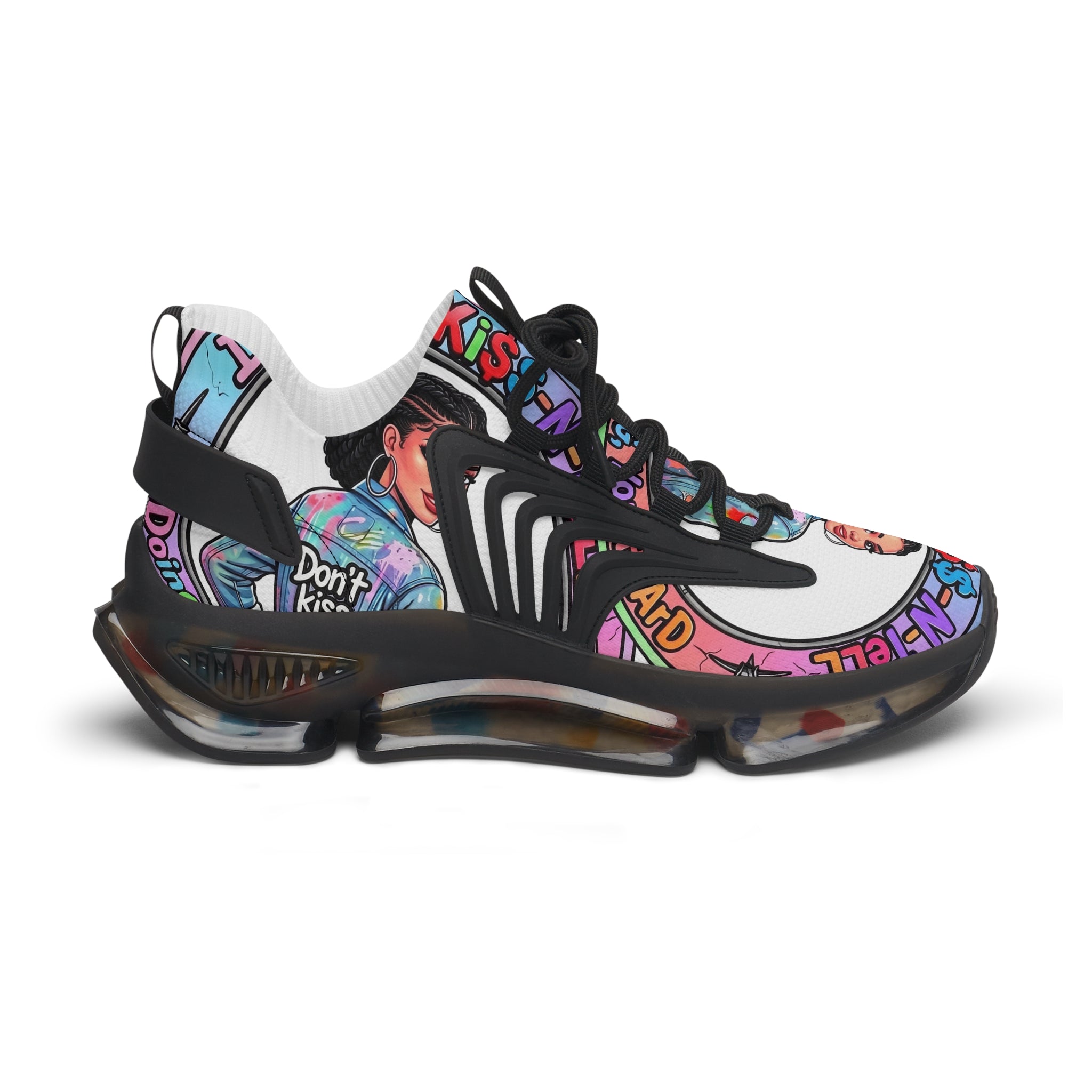 Women’s Mesh Sneakers — " I Don't kiss-N Tell"Colorful Retro Pop Art Design