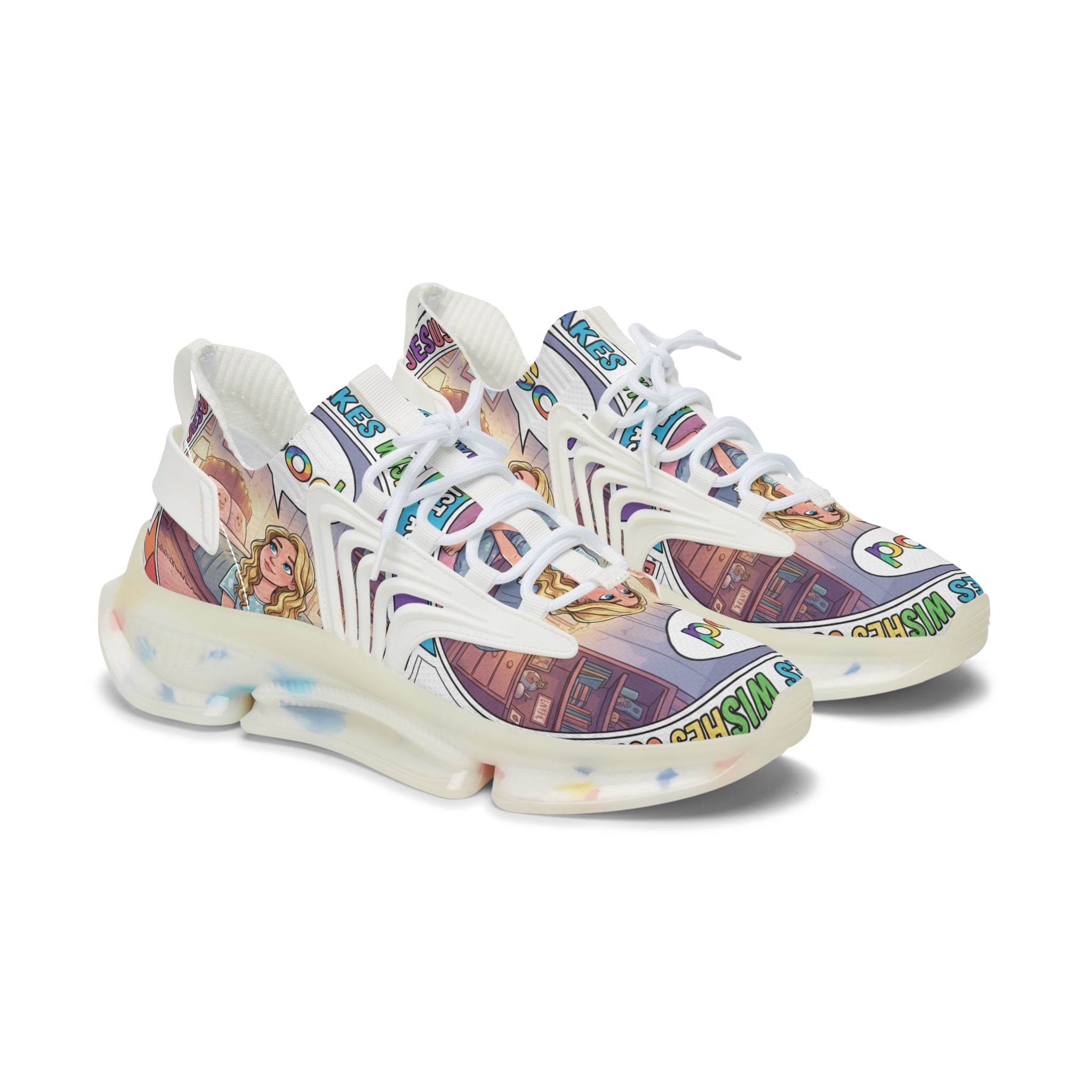 Mesh Sneakers — Inspirational 'Jesus Christ Makes Wishes Come True" Graphic Women's Trainers