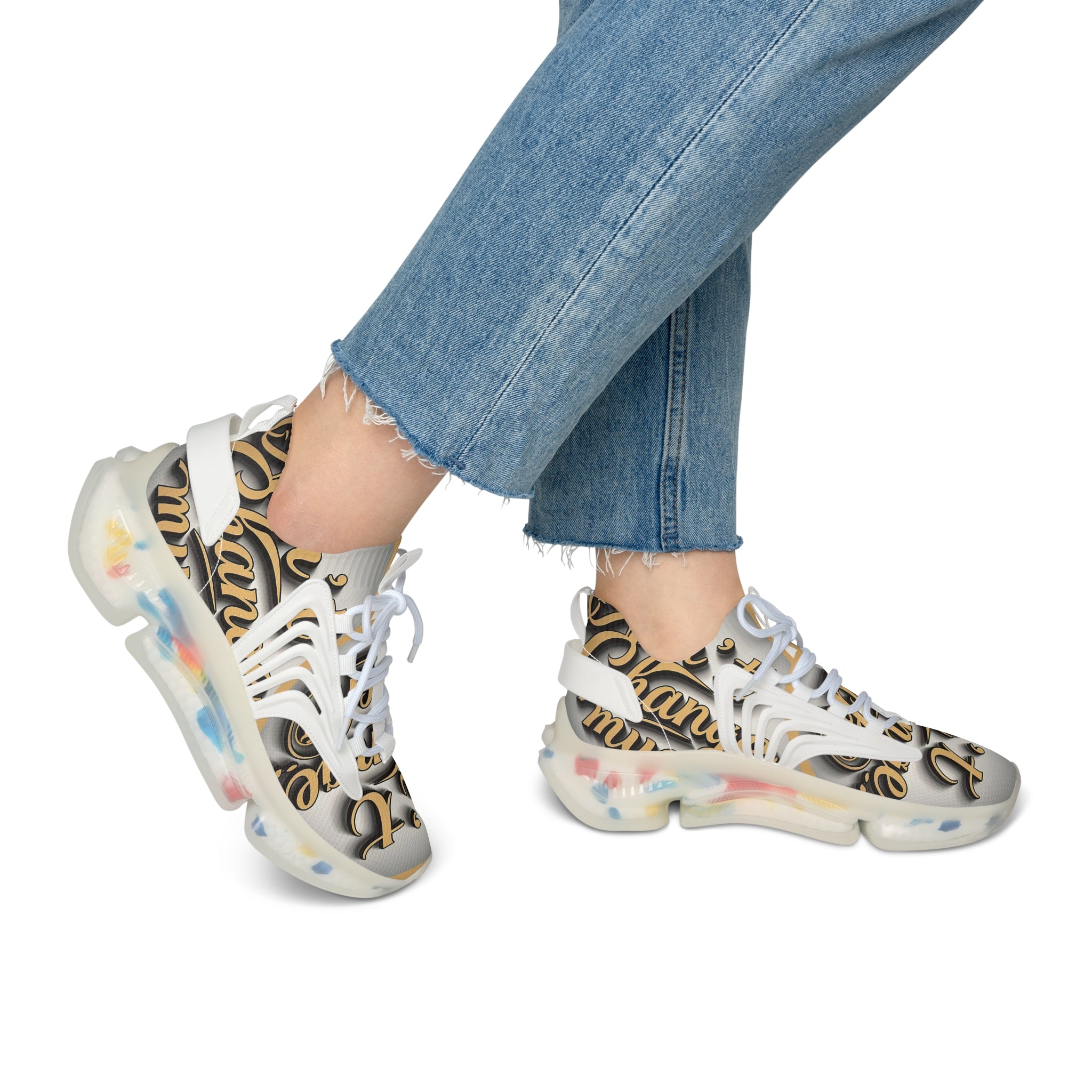 Women’s Mesh Sneakers — "Ain't  Change Much "Cream Script Logo Athletic Shoes