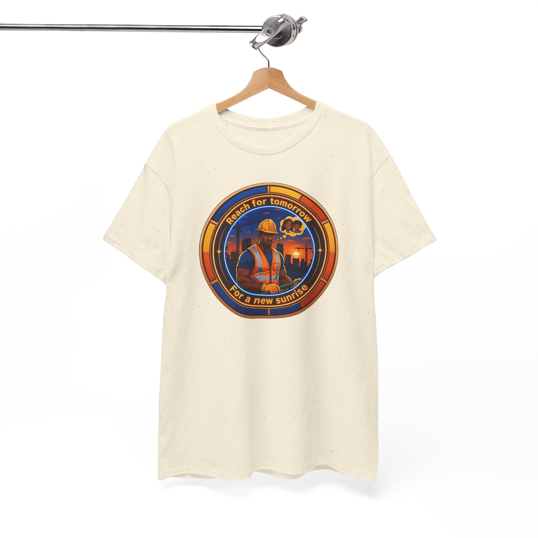 Construction Worker Sunset Tee — “Reach for Tomorrow ” Safety Crew T-Shirt
