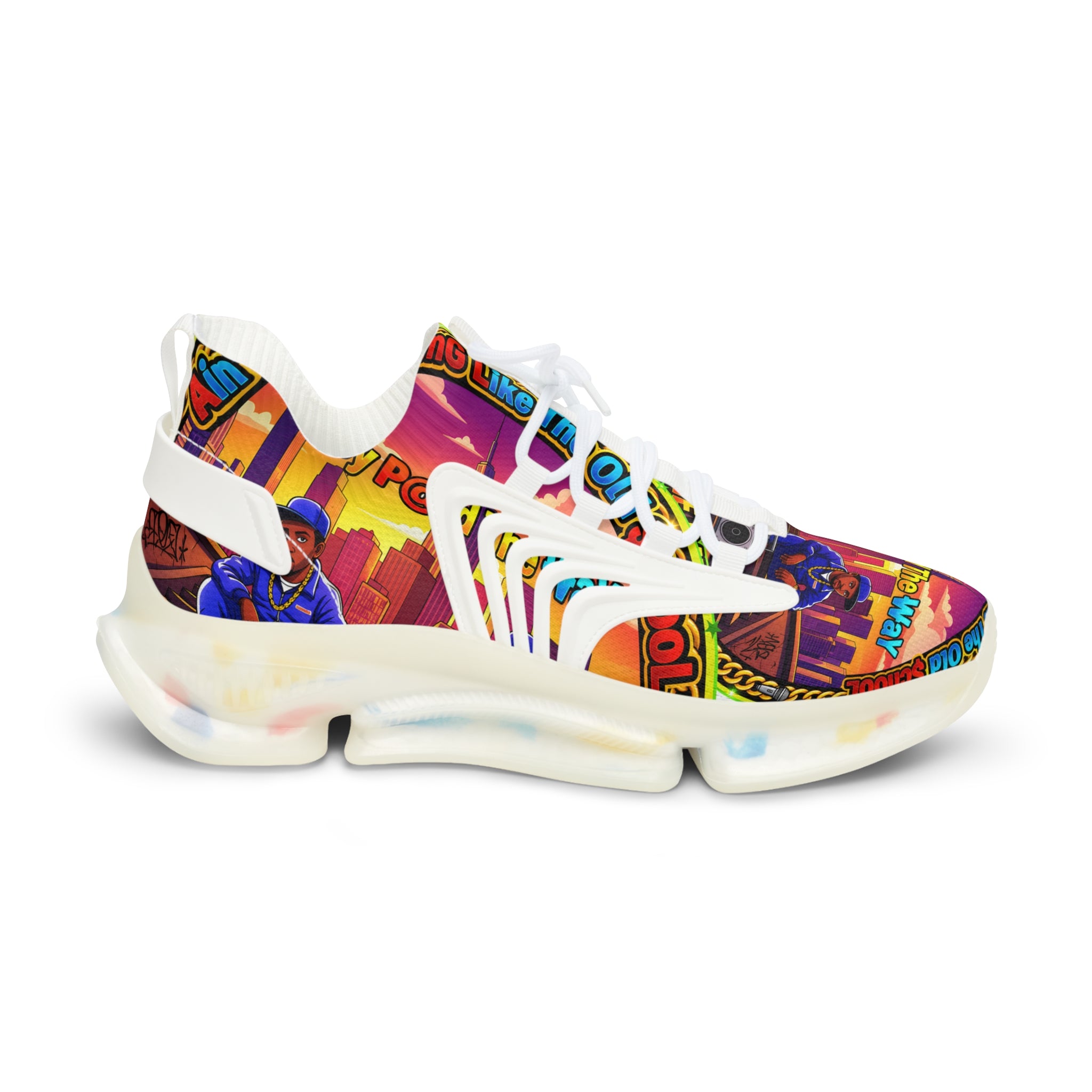 Mesh Sneakers — " Aint Nothing Like The Old School " Retro Neon City Graphic Men's Athletic Shoes