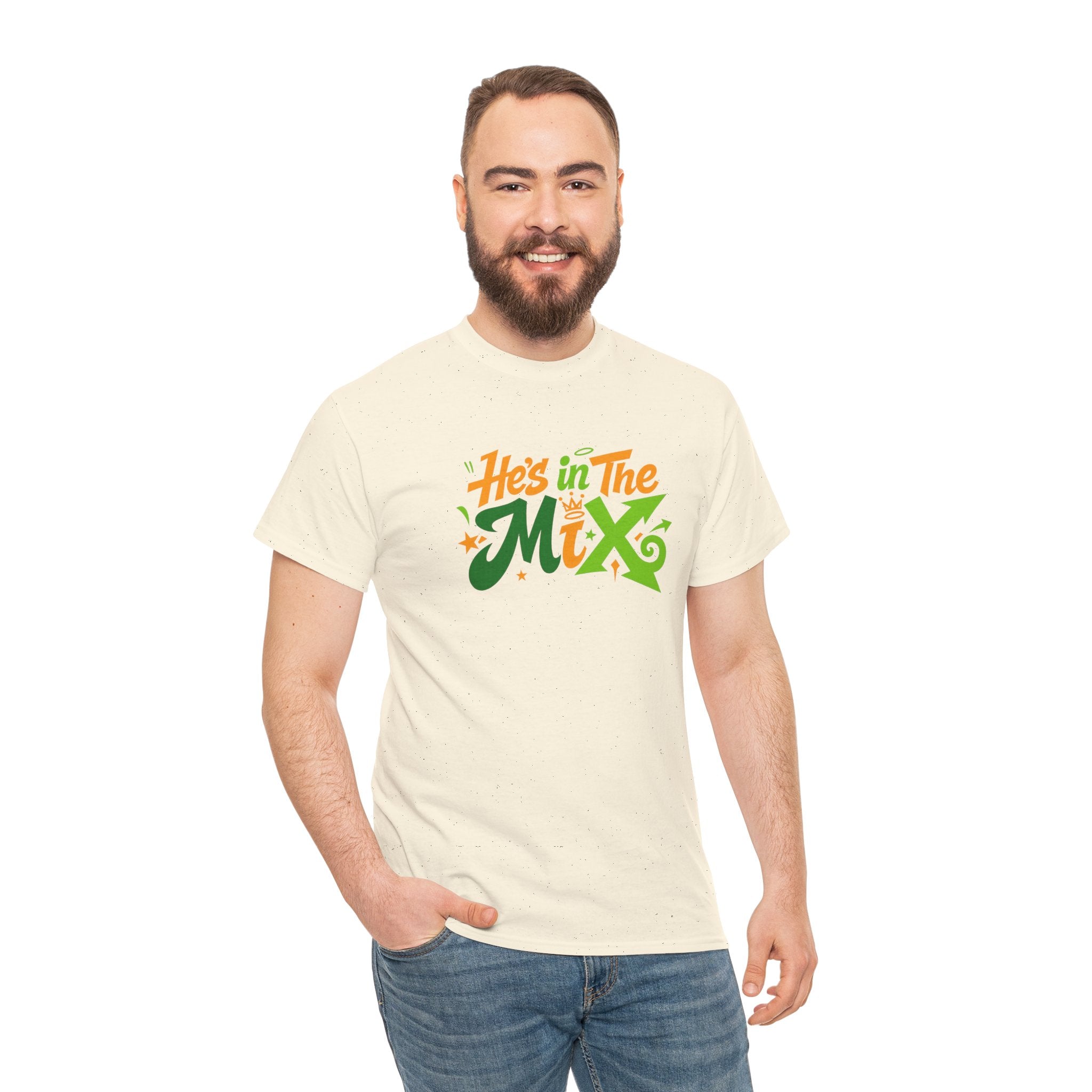 "He's in the Mix" T-Shirt — Retro Green & Orange DJ/Music Tee