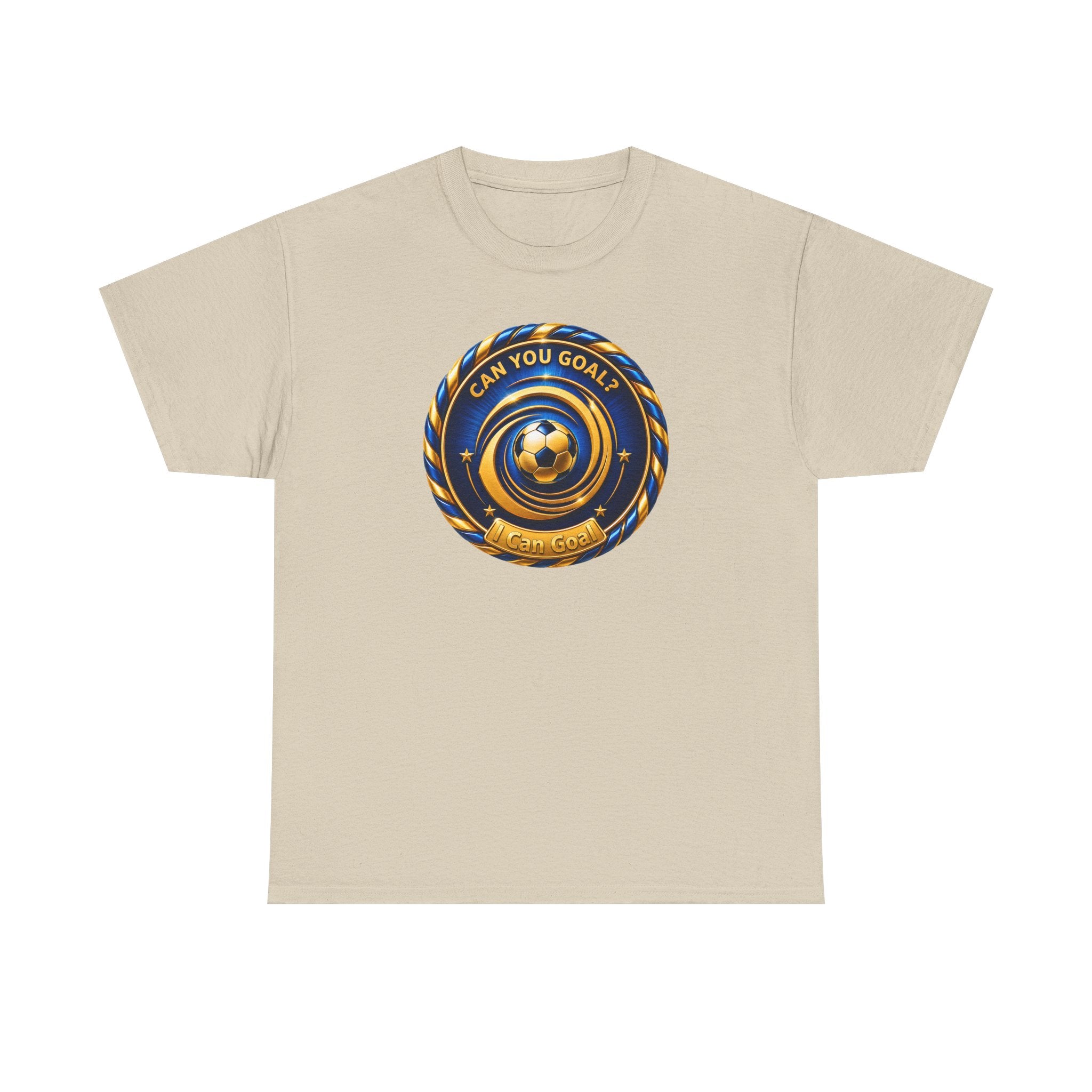 Soccer Badge Tee — "Can You Goal?" Graphic Soccer Shirt