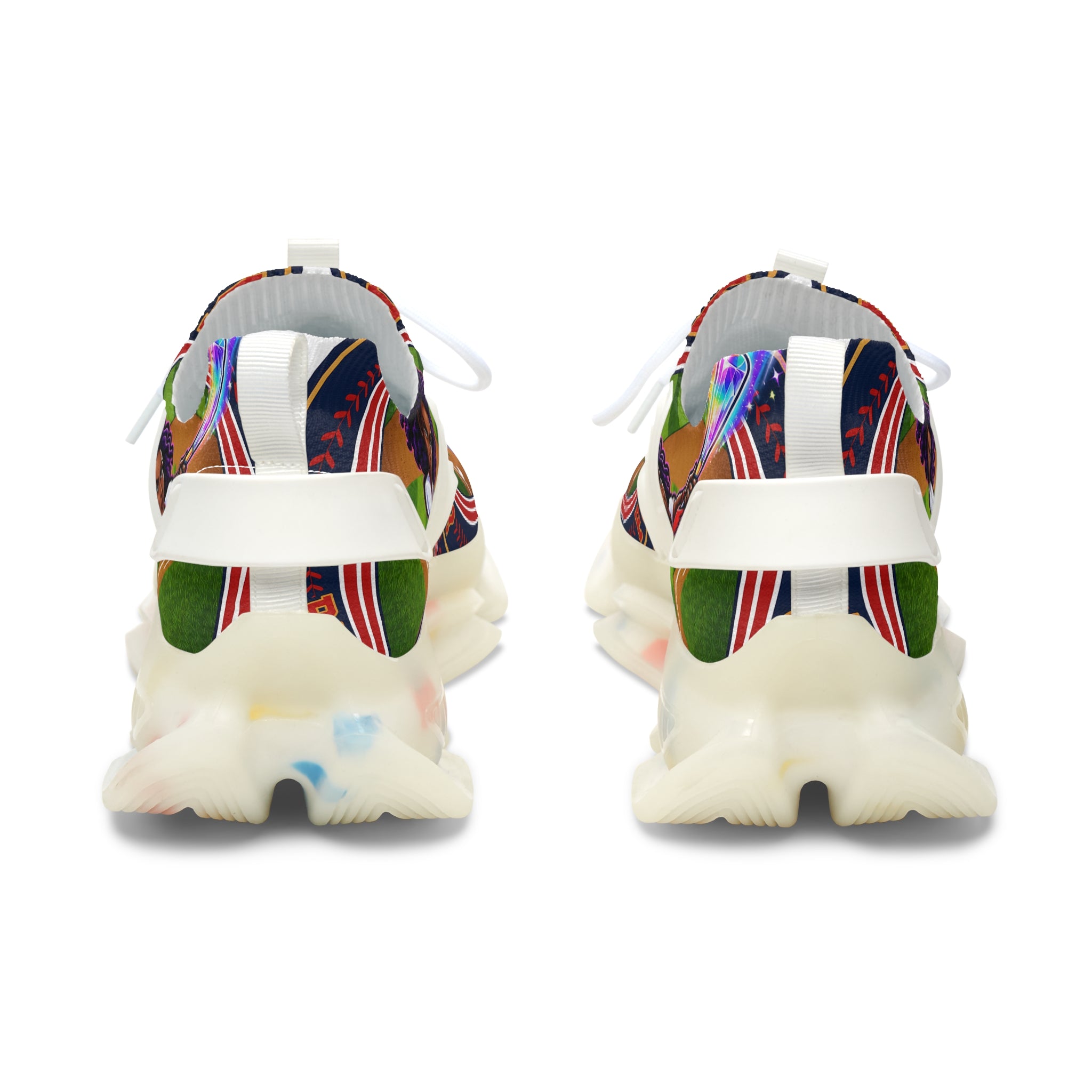 Women's Mesh Sneakers — " Can You Play Baseball "Vibrant Afrocentric Athletic Shoes with 'I Can You' Graphic