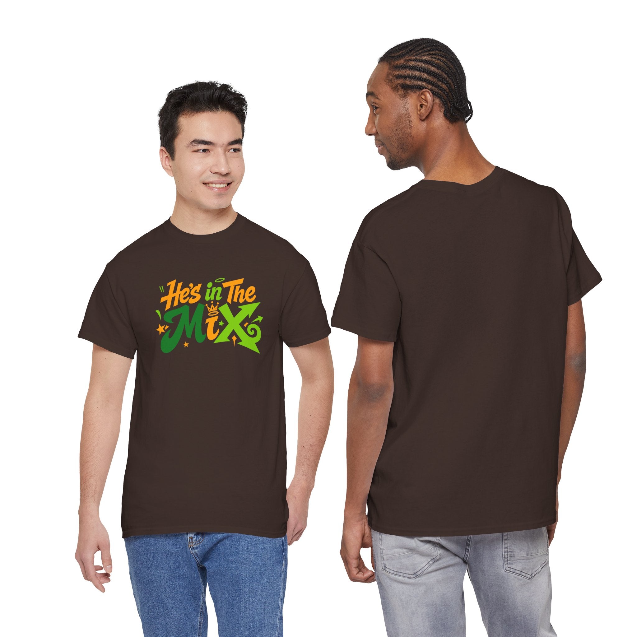 "He's in the Mix" T-Shirt — Retro Green & Orange DJ/Music Tee