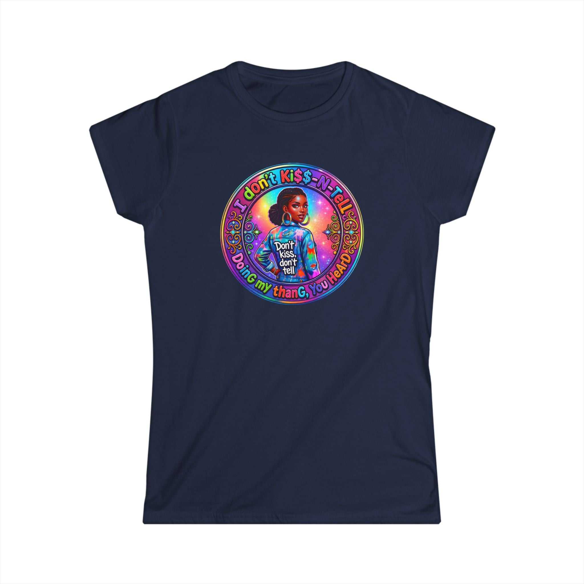 Women's Tee - 'I Don't Kiss-N-Tell" 'Retro Rainbow Graphic