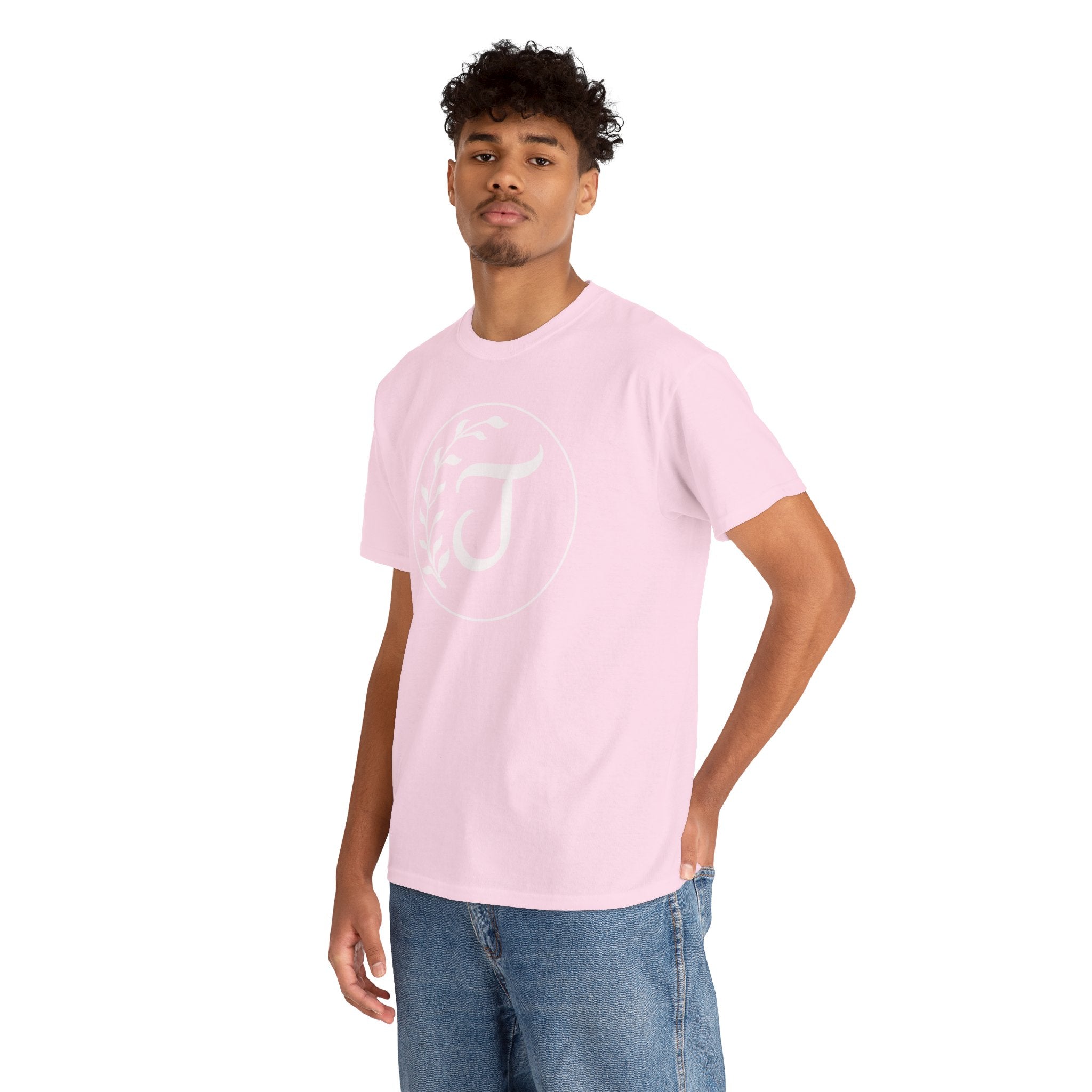 White Tee with Subtle "Floral J " Jesus Christ "— Minimalist Japanese Character T-Shirt