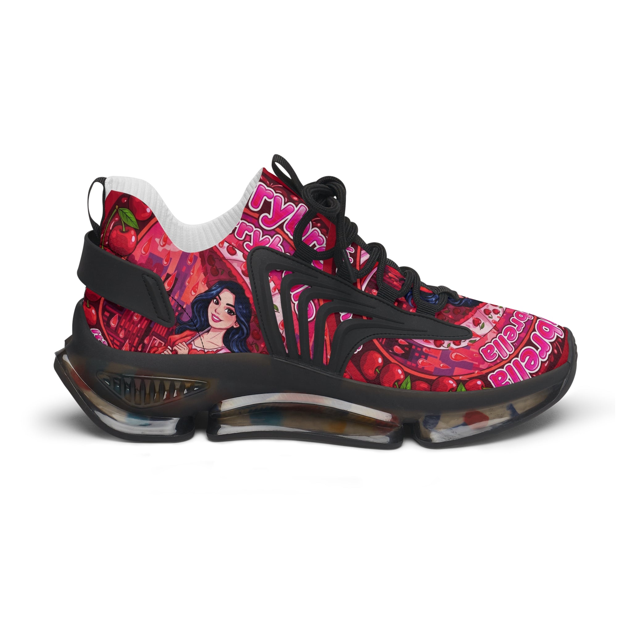 Women's Pink Retro Graphic Mesh Sneakers — 'CherryBella" Pattern