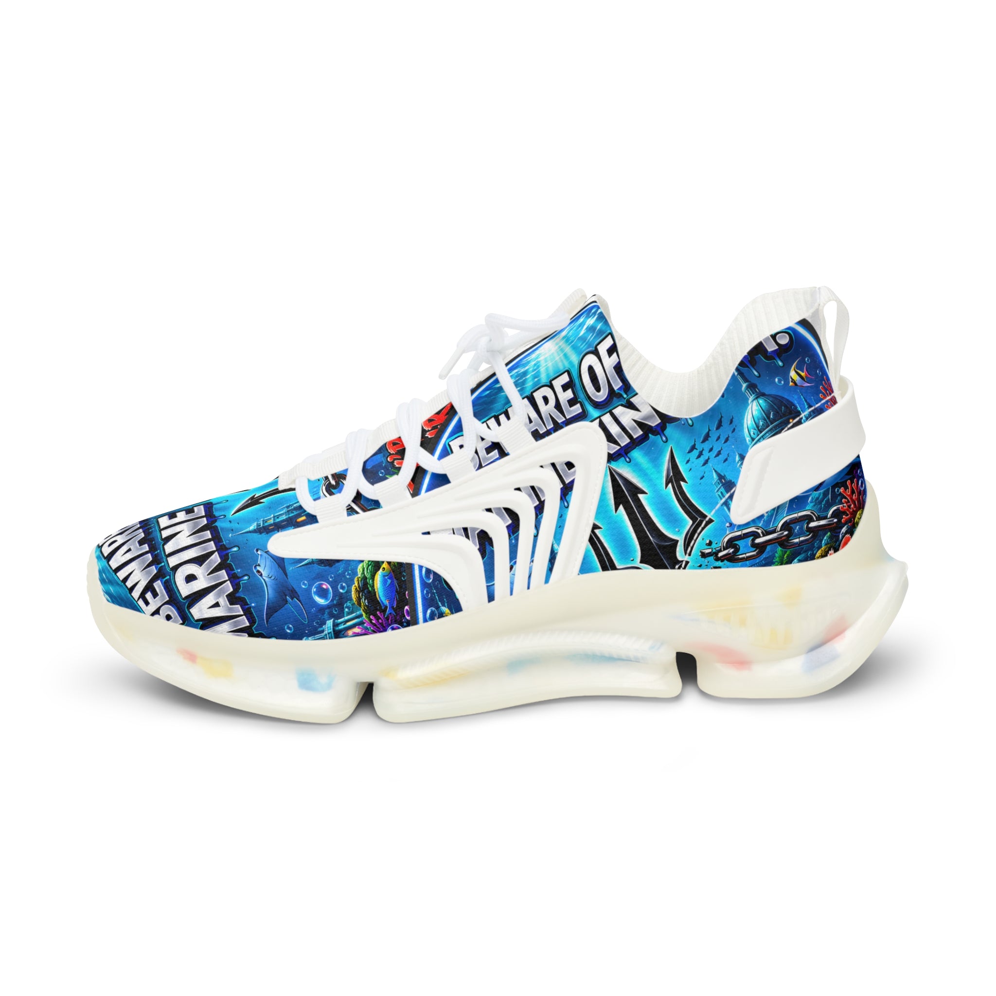 Men's Mesh Sneakers —"Beware Of The Marine Warrior"Ocean Trident Streetwear Running Shoes