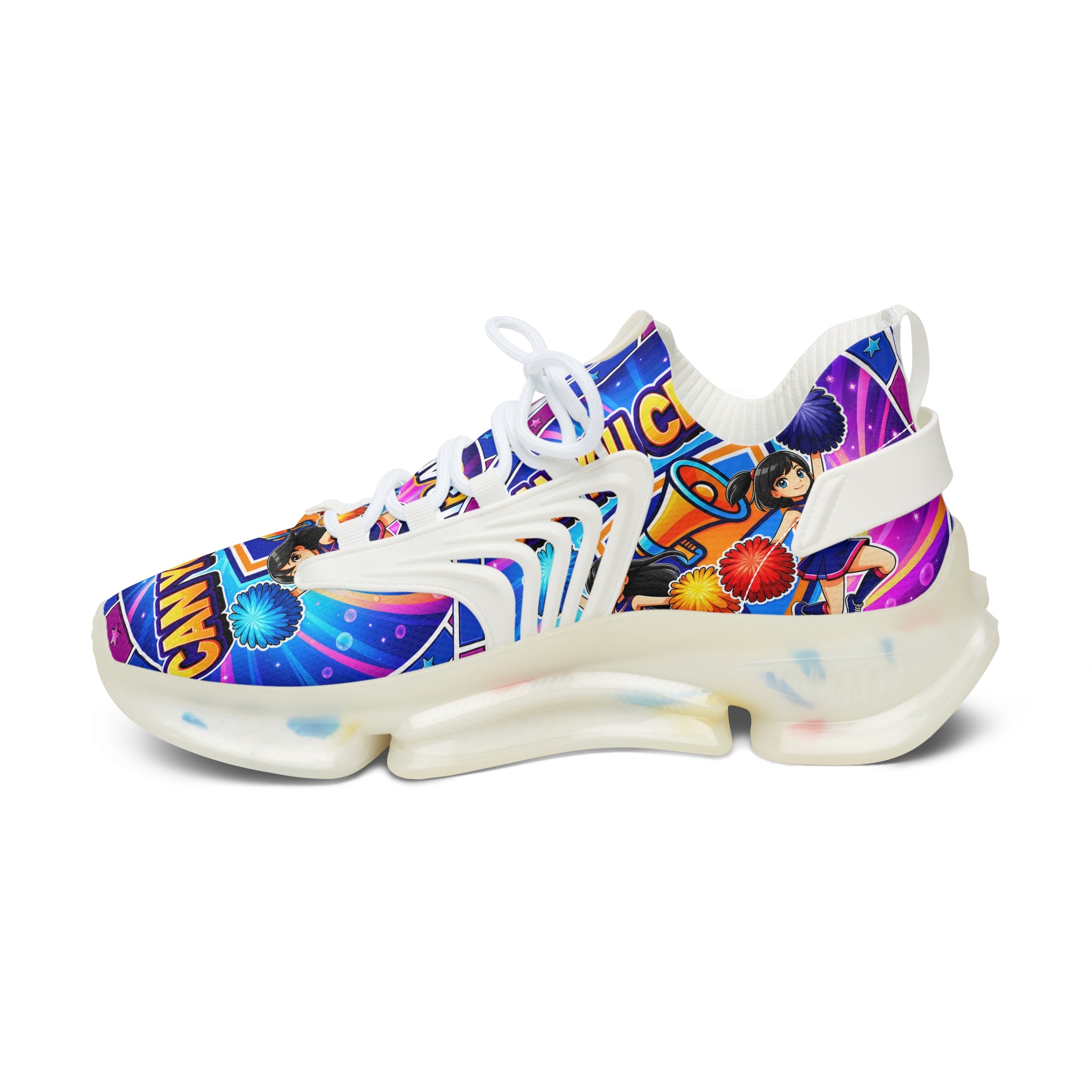 Women's Mesh Sneakers " Can You Cheer?" — Colorful Retro Graphic Athletic Shoes