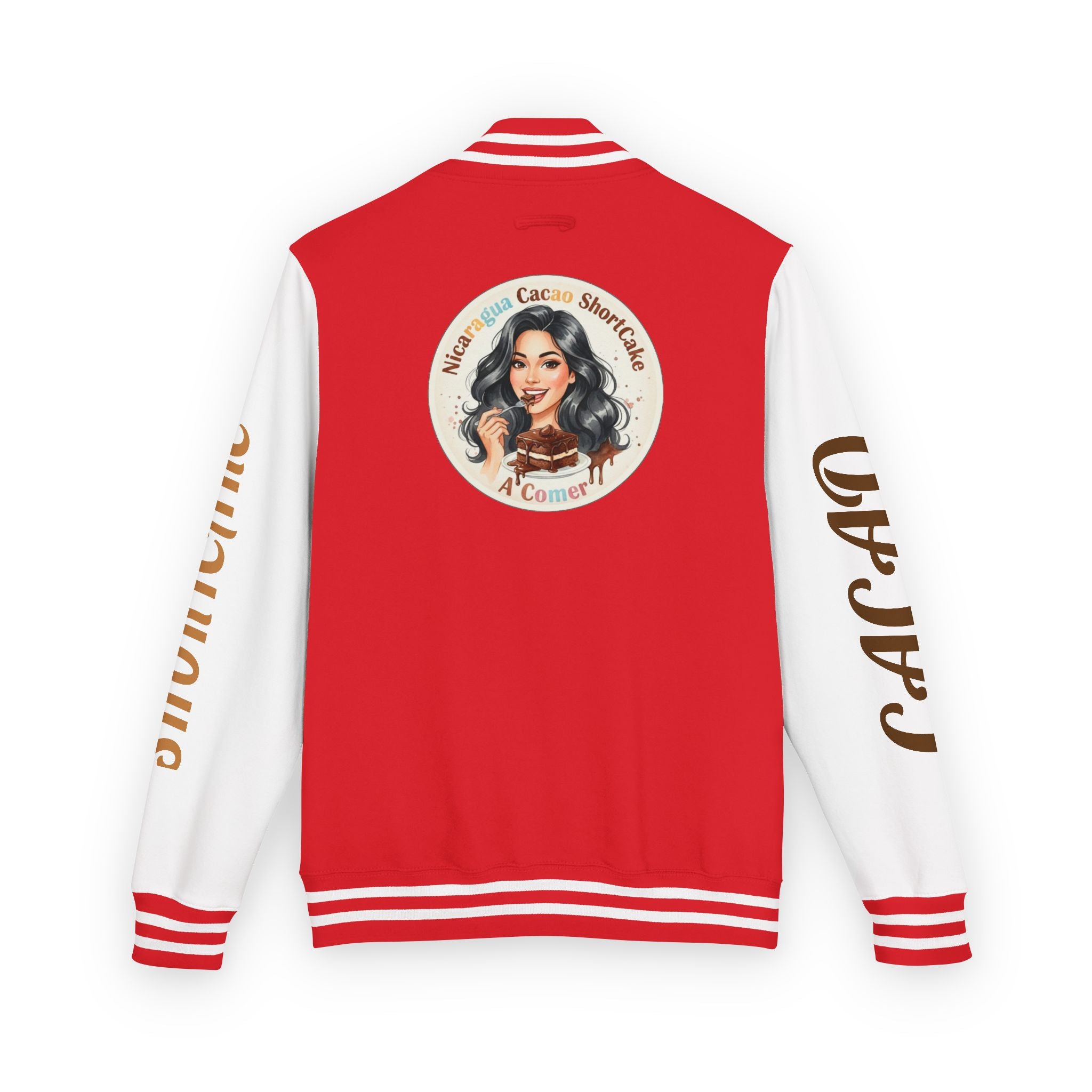 Vintage Pin-Up Letterman Jacket — " Nicaragua Cacao Shortcake " Retro Logo Varsity Jacket