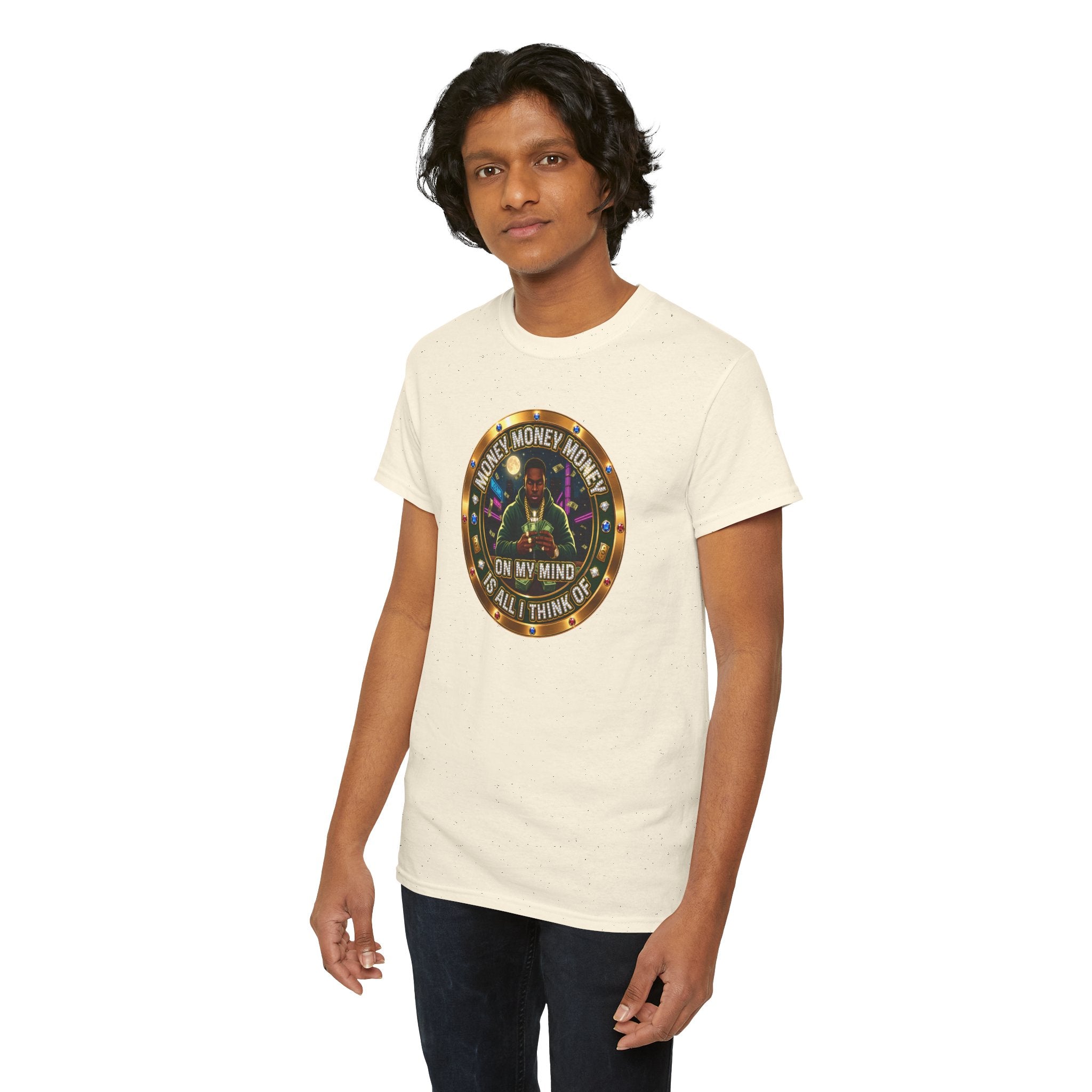 "Money On My Mind" Graphic Tee — Retro Casino Coin Design
