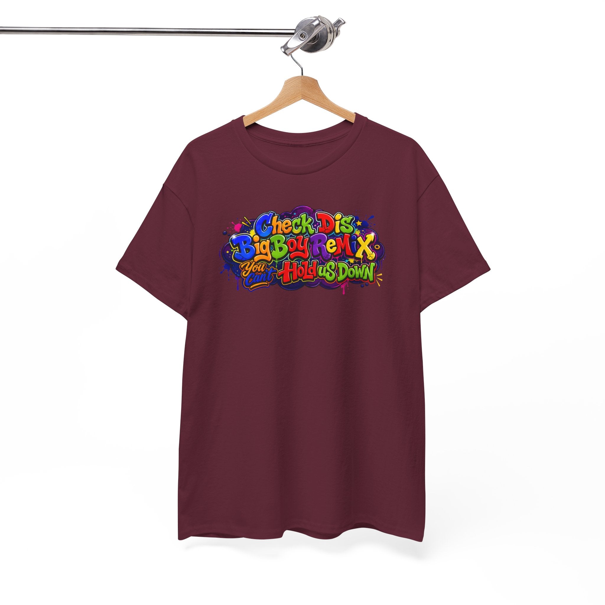 Graphic Tee — Colorful 'Check Dis Big Boy Remix' Retro Street Art T-Shirt