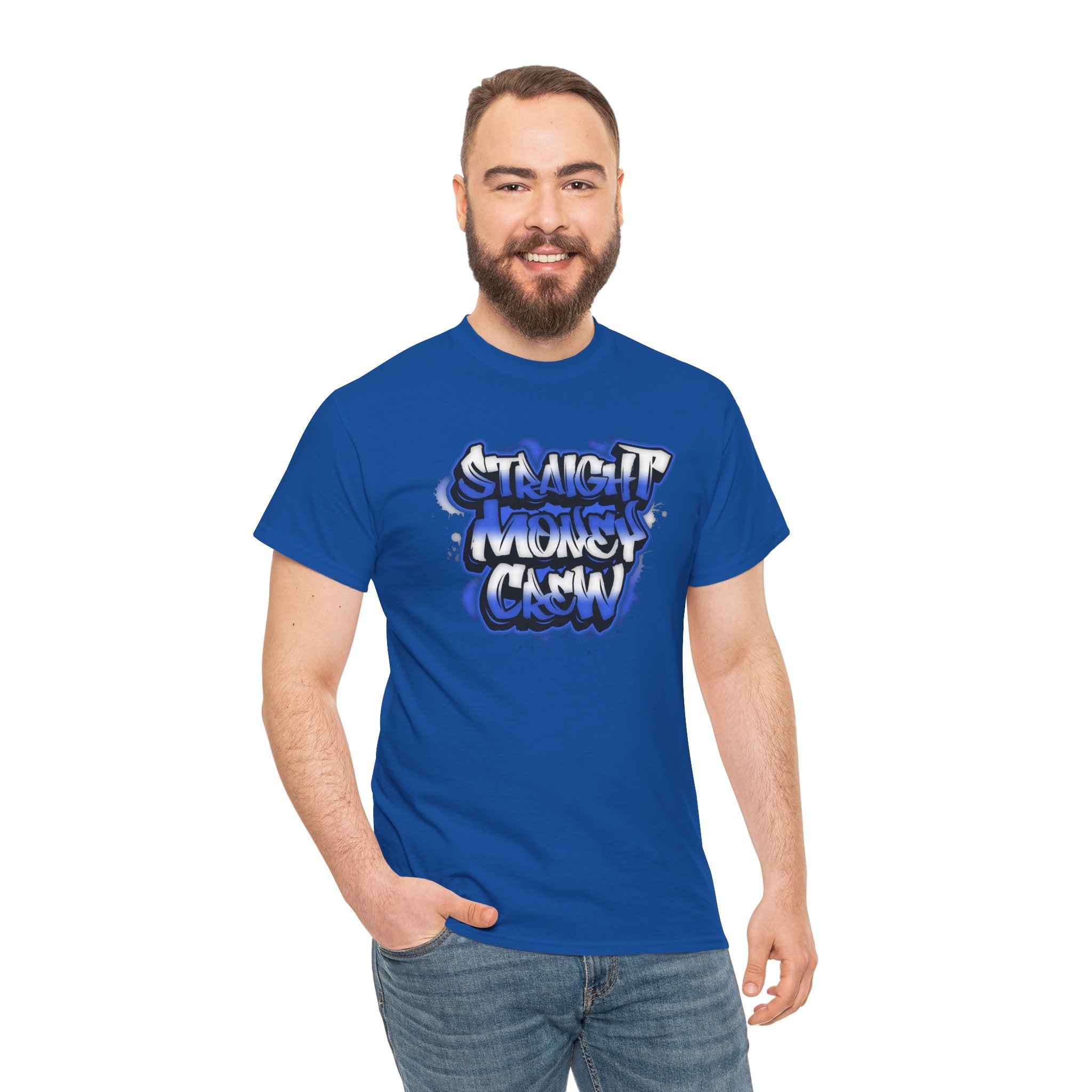 T-Shirt — "Stackin' Money Crew" Blue Graffiti Graphic Tee