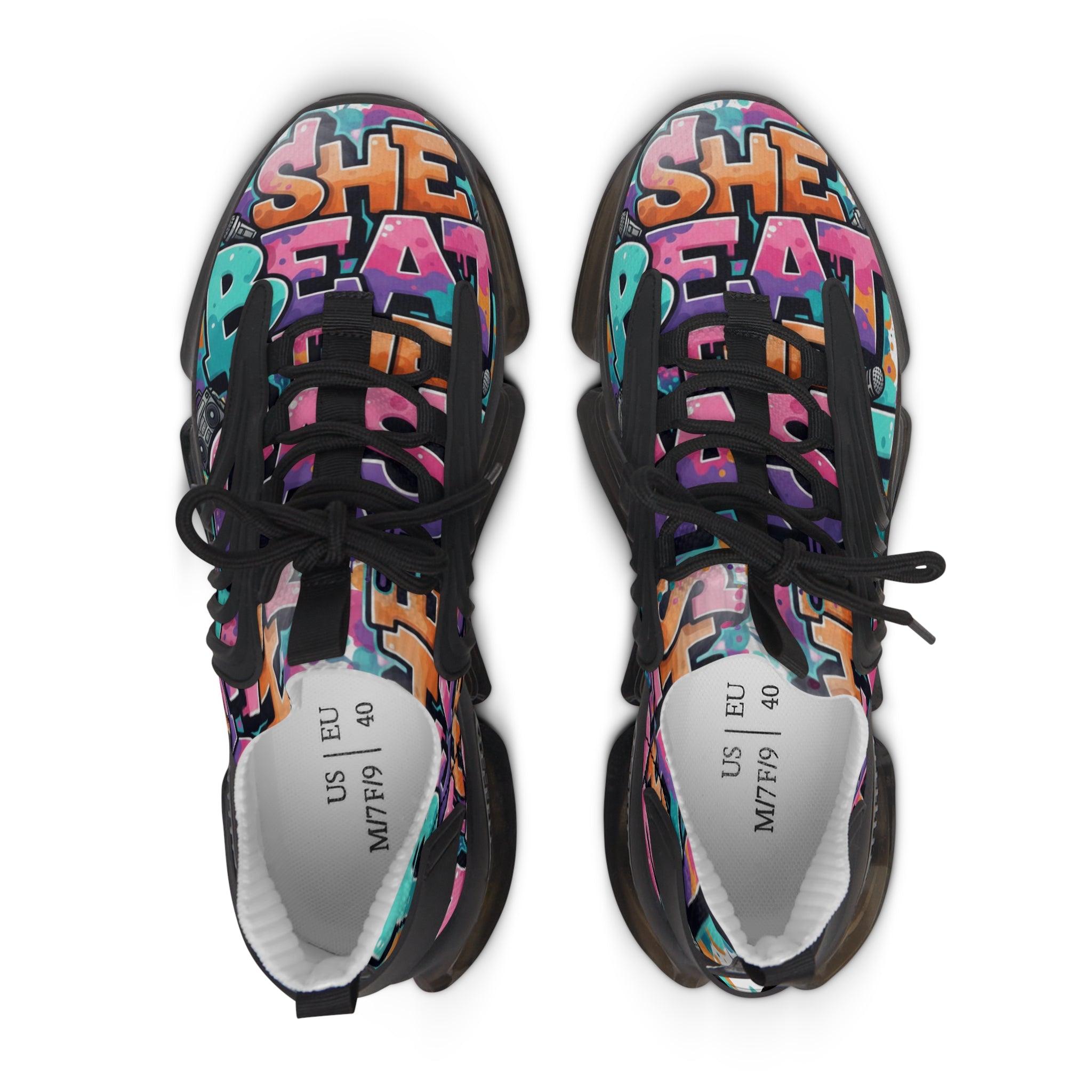 Women’s Mesh Sneakers —"She Beat The Case"Colorful Graffiti Statement Athletic Shoes