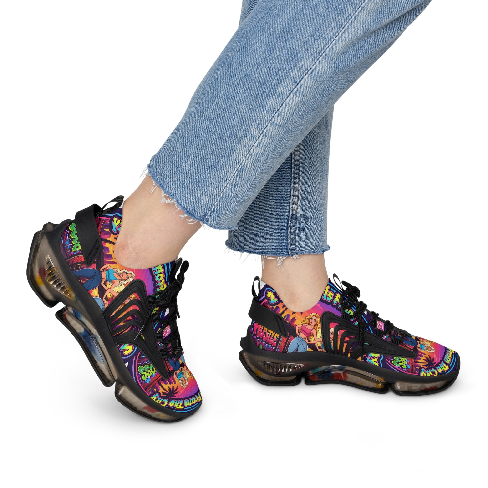 Women's Mesh Sneakers — Retro 'Girls From The City' Graphic Athletic Shoes