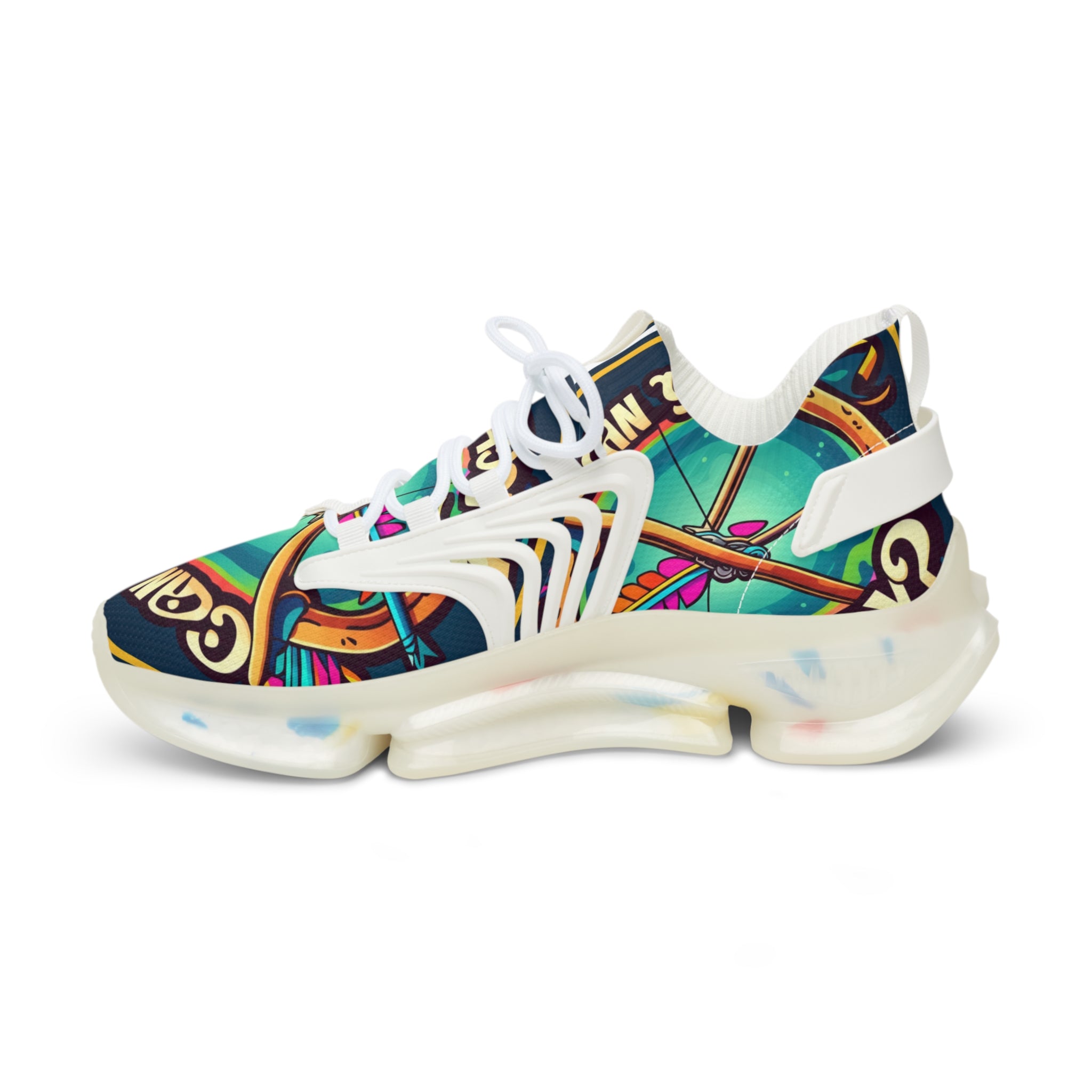 Men's Mesh Sneakers —" Can You Archery "Retro Cosmic Graphic Athletic Shoes
