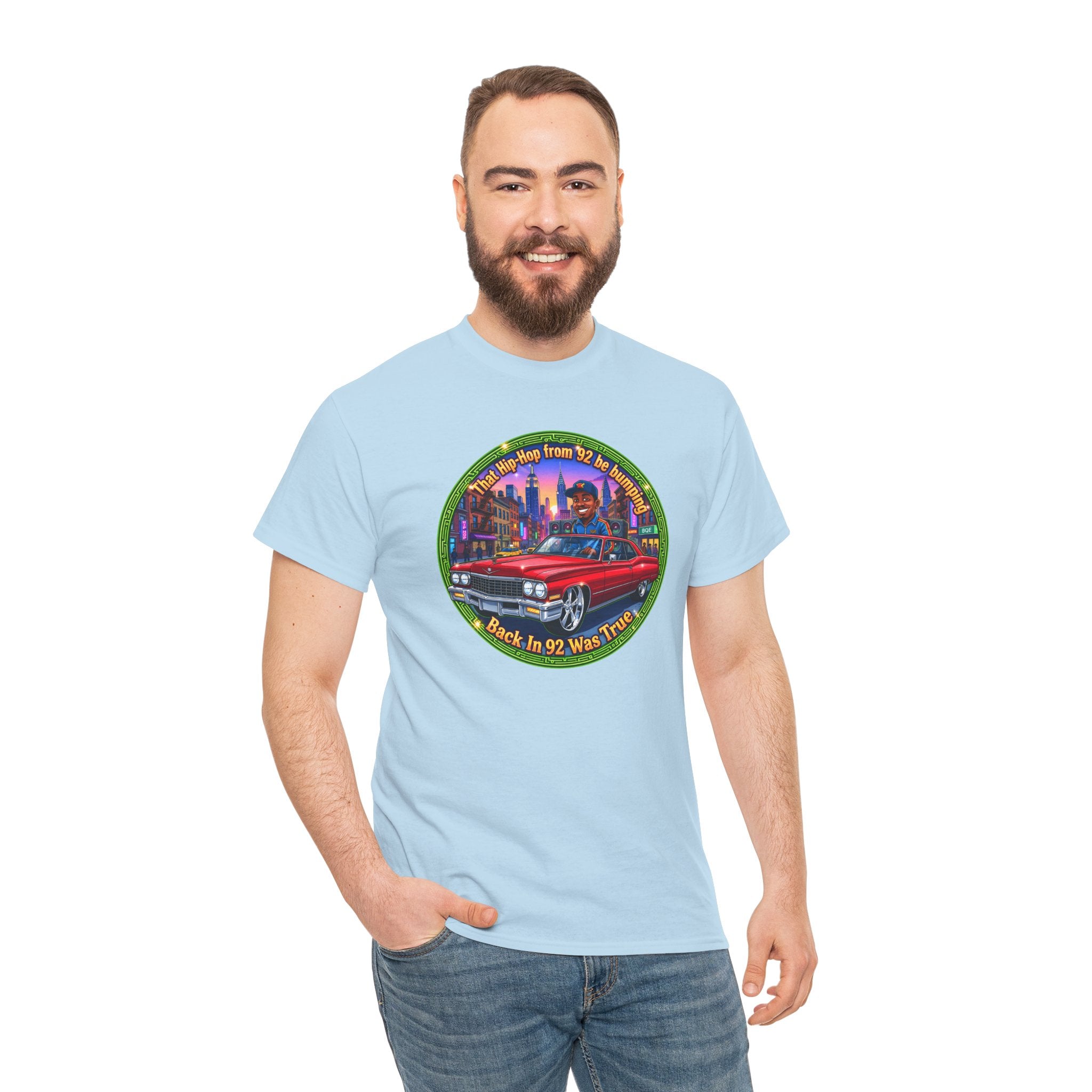 Vintage Red Convertible T-Shirt – “That Hip-hop From 92 Be Bumping" Retro City Cruise Tee