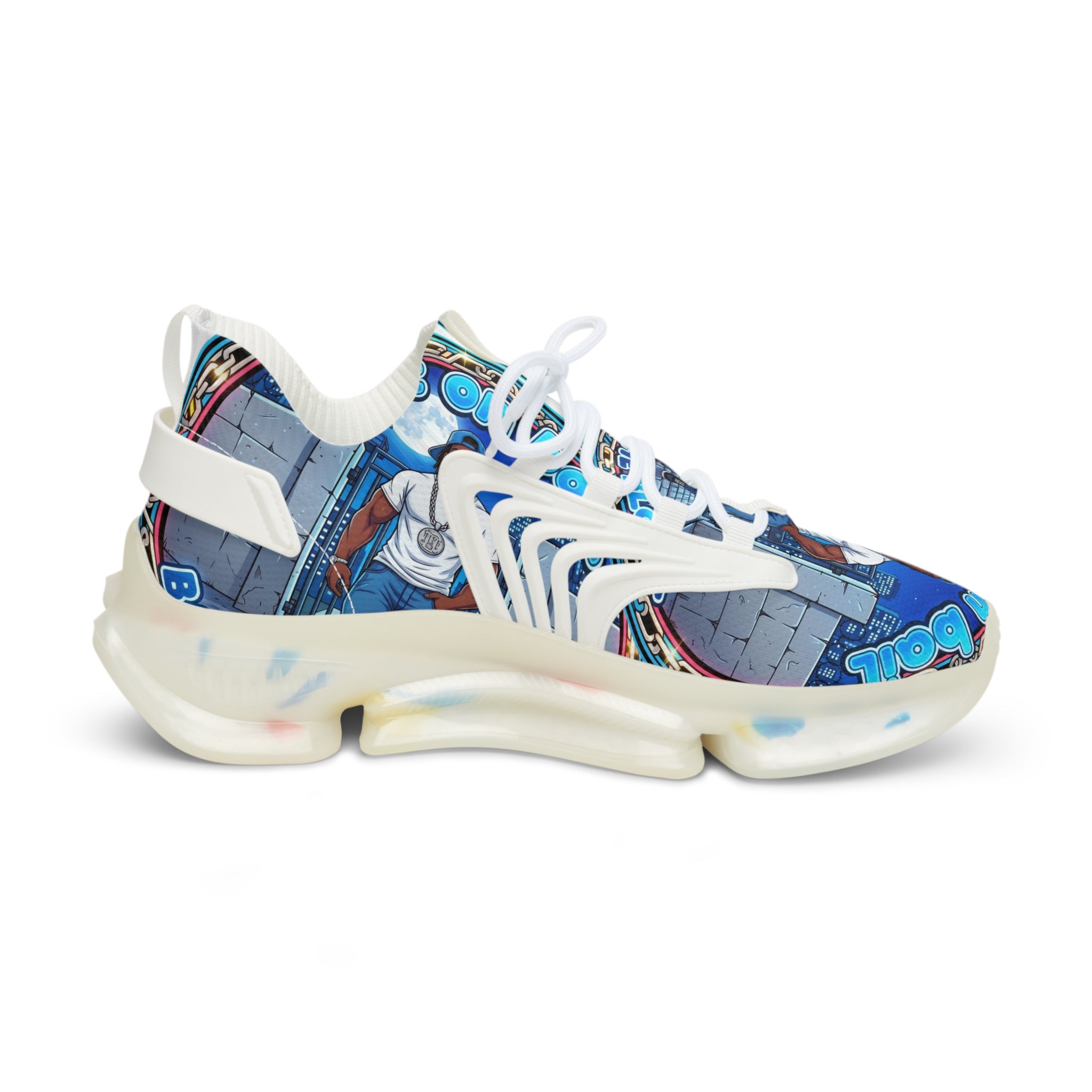Men's Graphic Mesh Sneakers — " Out On Bail" Street Art Portrait Design