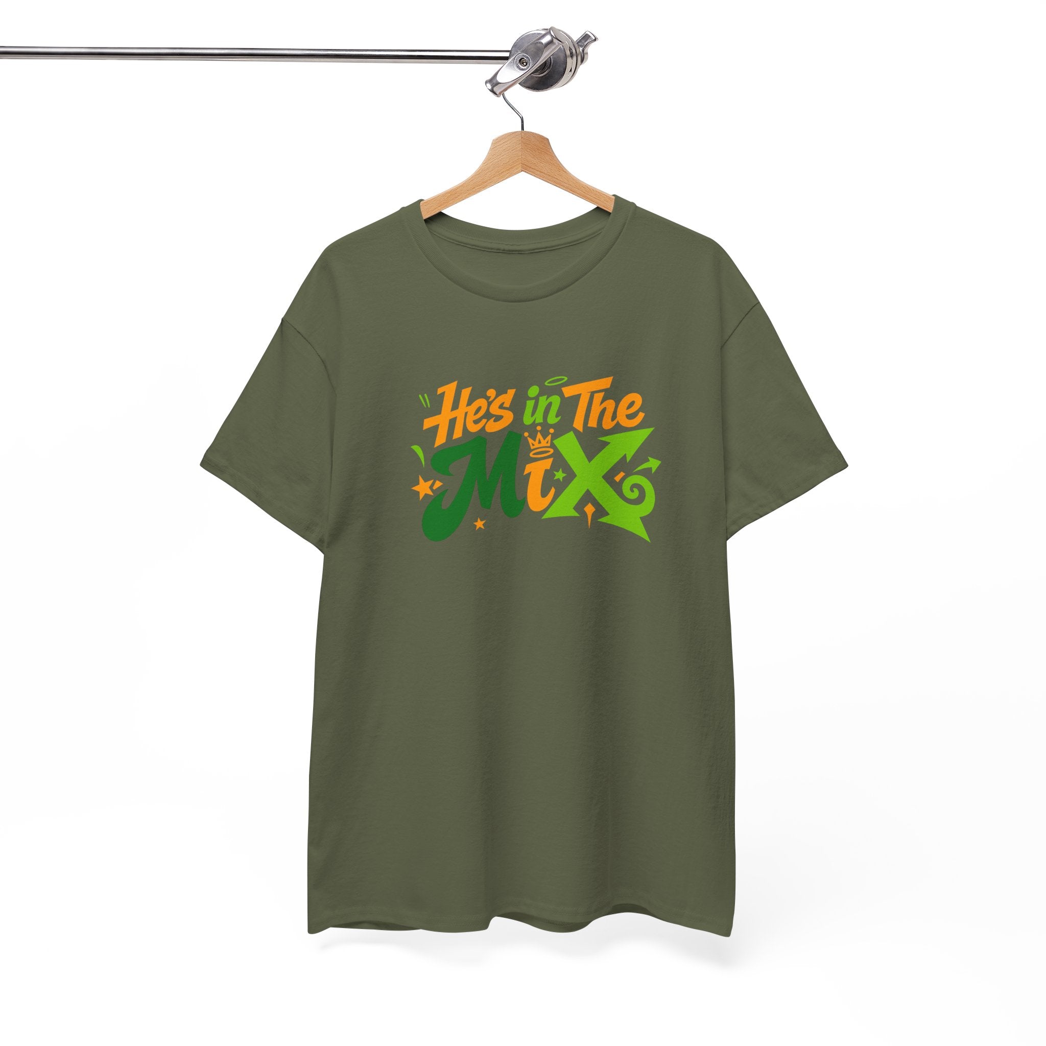 "He's in the Mix" T-Shirt — Retro Green & Orange DJ/Music Tee