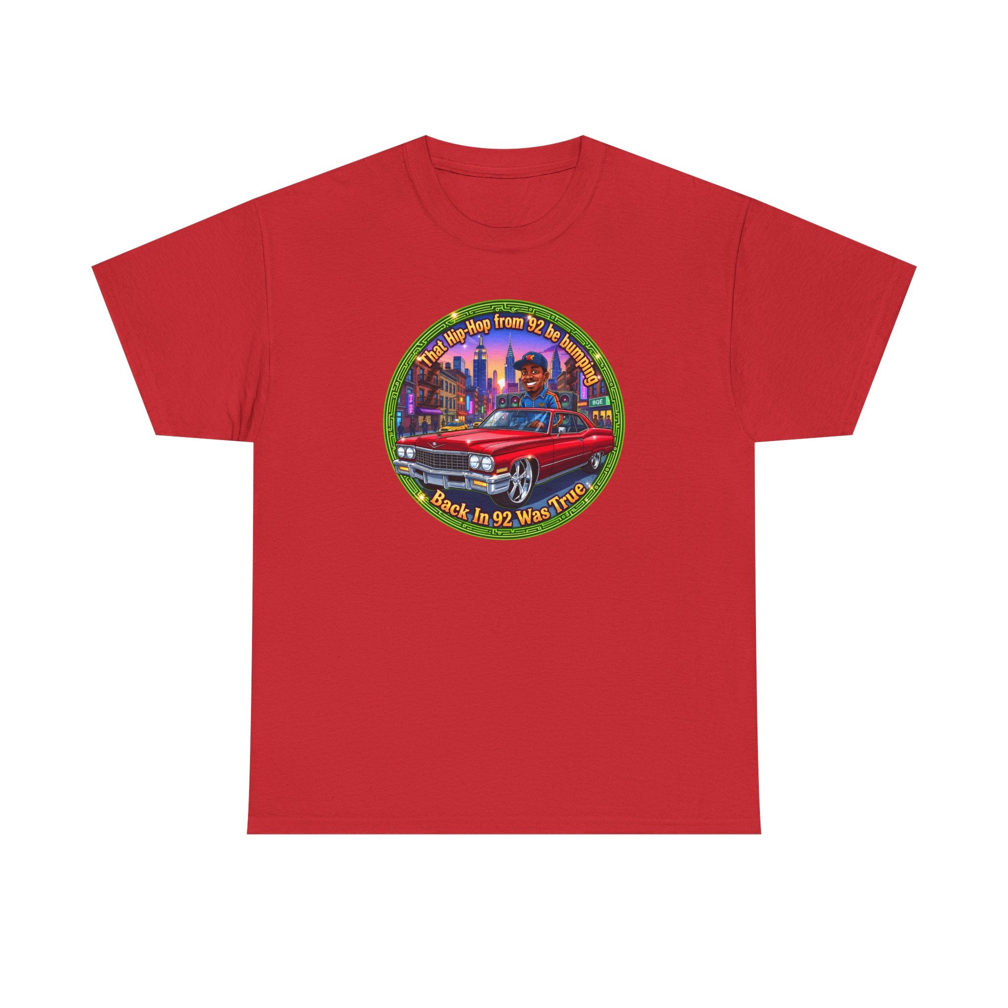 Vintage Red Convertible T-Shirt – “That Hip-hop From 92 Be Bumping" Retro City Cruise Tee
