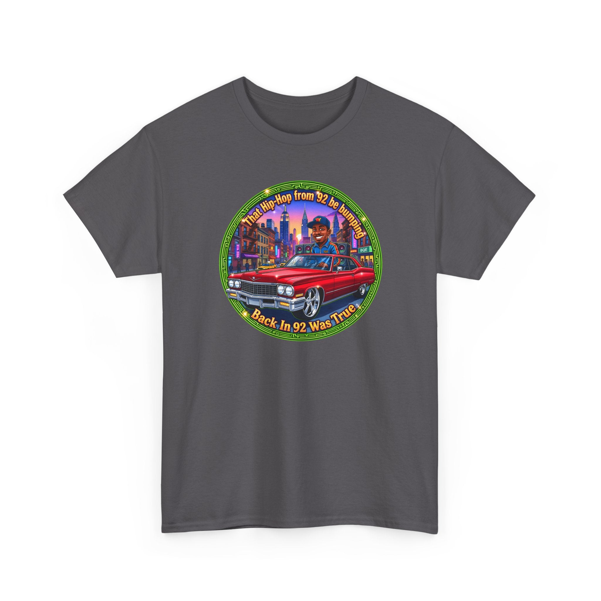Vintage Red Convertible T-Shirt – “That Hip-hop From 92 Be Bumping" Retro City Cruise Tee