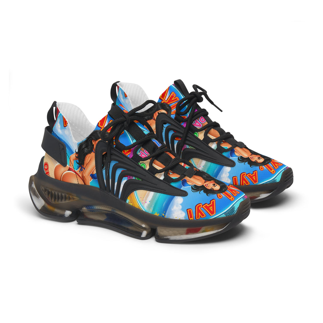Women's Mesh Sneakers —"Ayi Ayi Ayi Que Guapa Soy "Tropical Pinup Beach Graphic Trainers