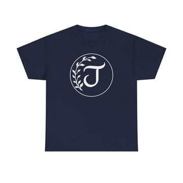 White Tee with Subtle "Floral J " Jesus Christ "— Minimalist Japanese Character T-Shirt