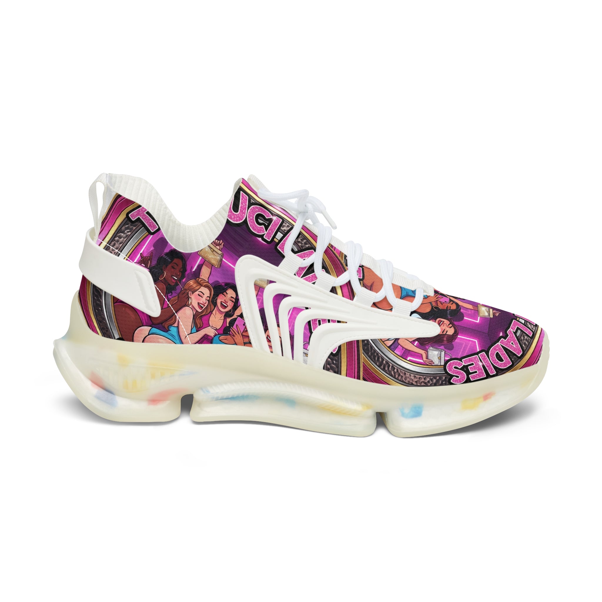 Mesh Sneakers —" The Tuci Ladies " Retro Pink Disco Club Graphic Women's Athletic Shoes