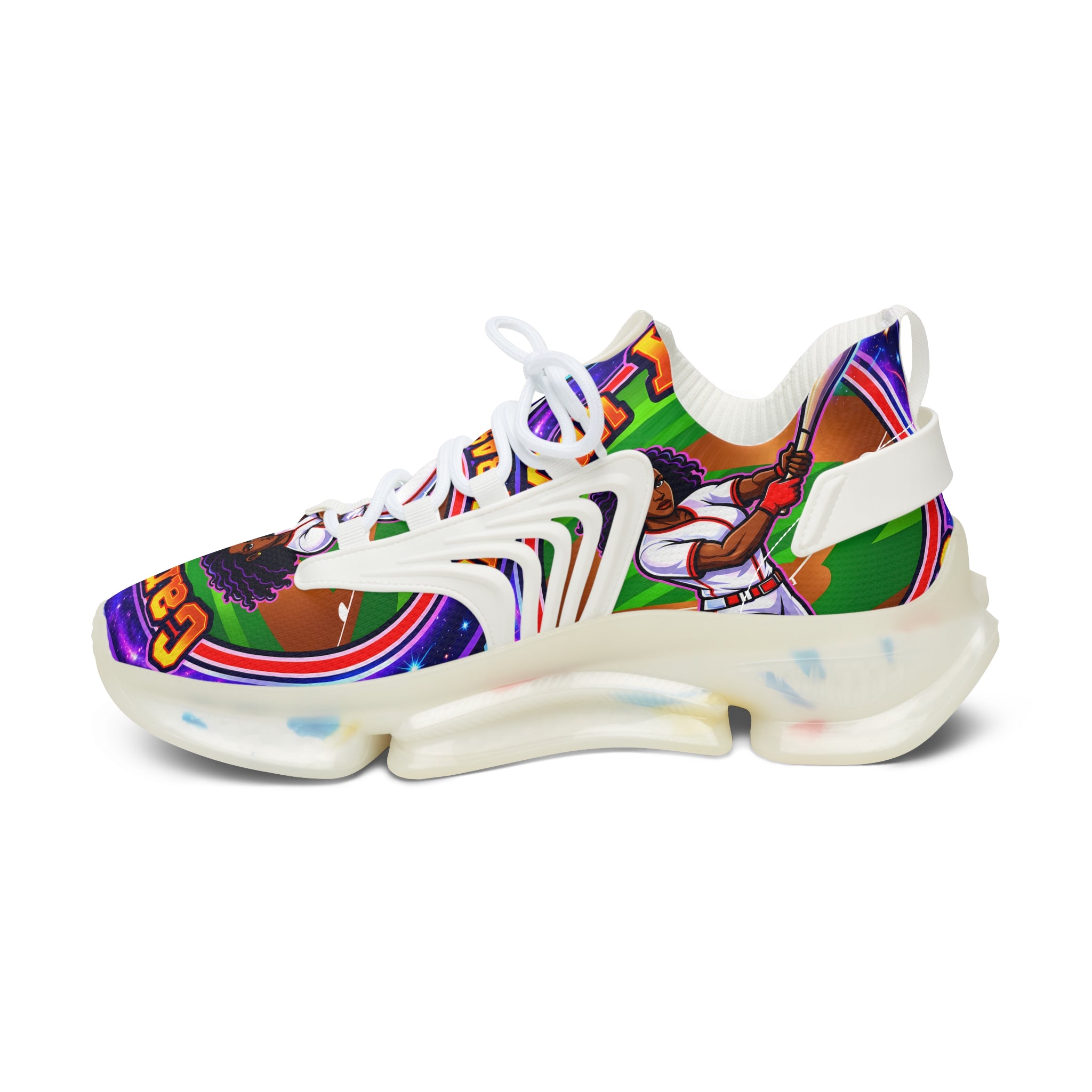 Retro Vibrant "Can You PlayBaseball" Women's Mesh Sneakers — Colorful Graphic Athletic Shoes