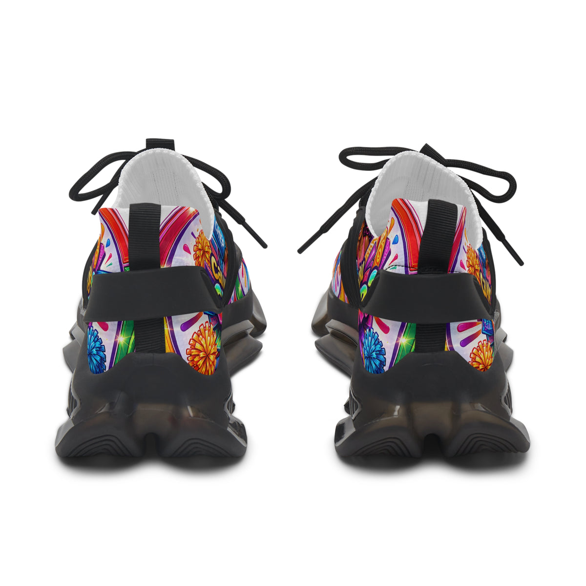 Women's Cheerleader Graphic Mesh Sneakers — "Can You Cheer?" Colorful Athletic Shoes
