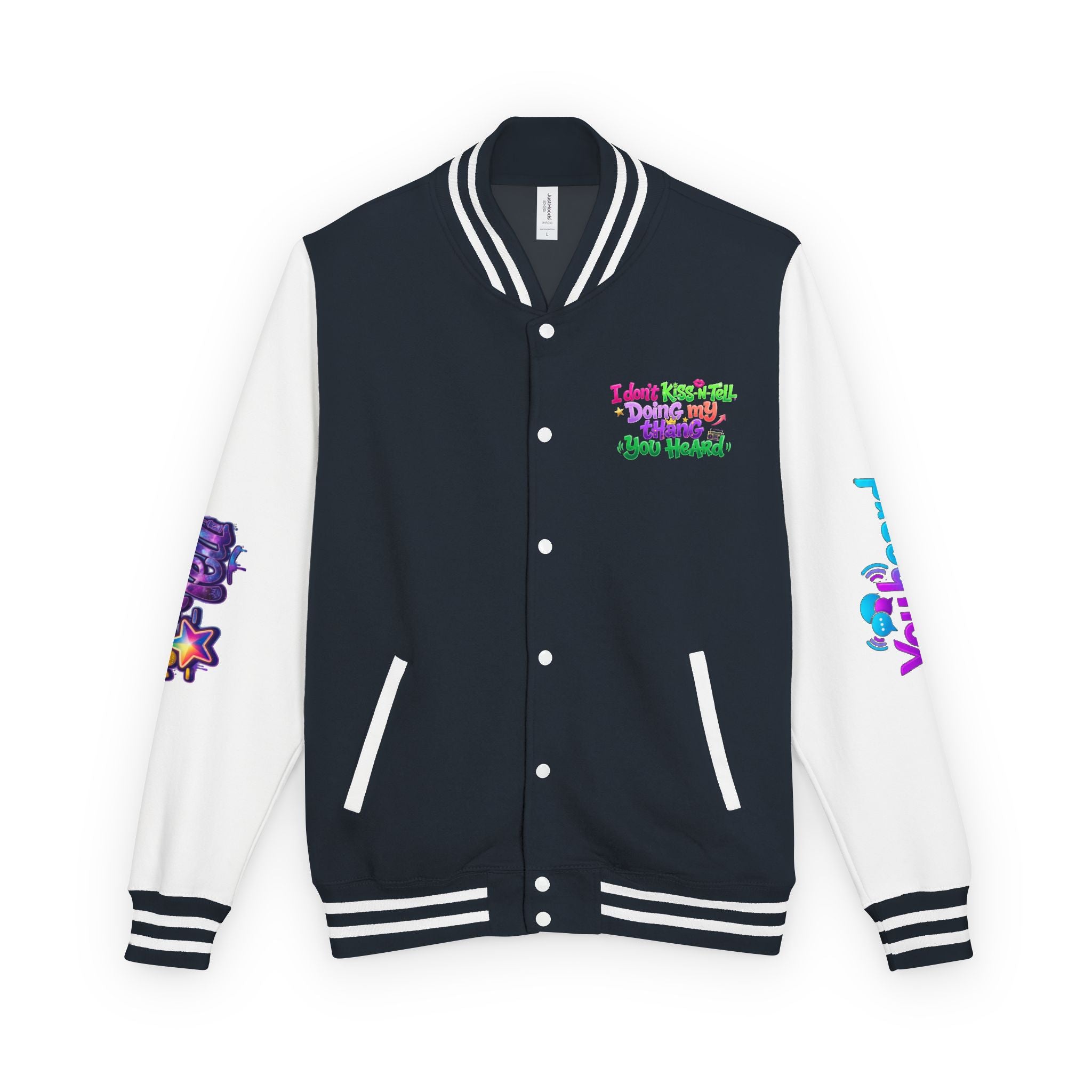 Letterman Jacket — "I Don't Kiss-N-Tell, Doing My Thang You Heard" Colorful Streetwear