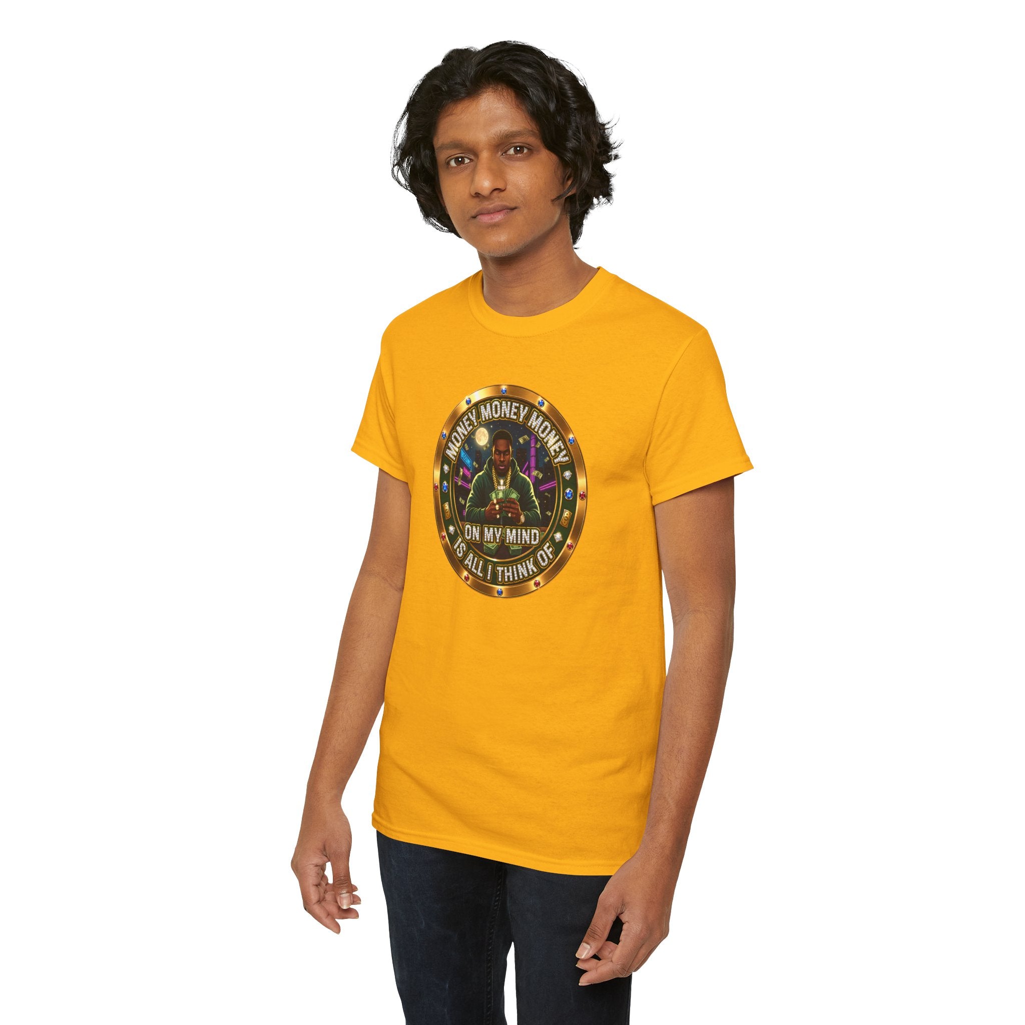 "Money On My Mind" Graphic Tee — Retro Casino Coin Design