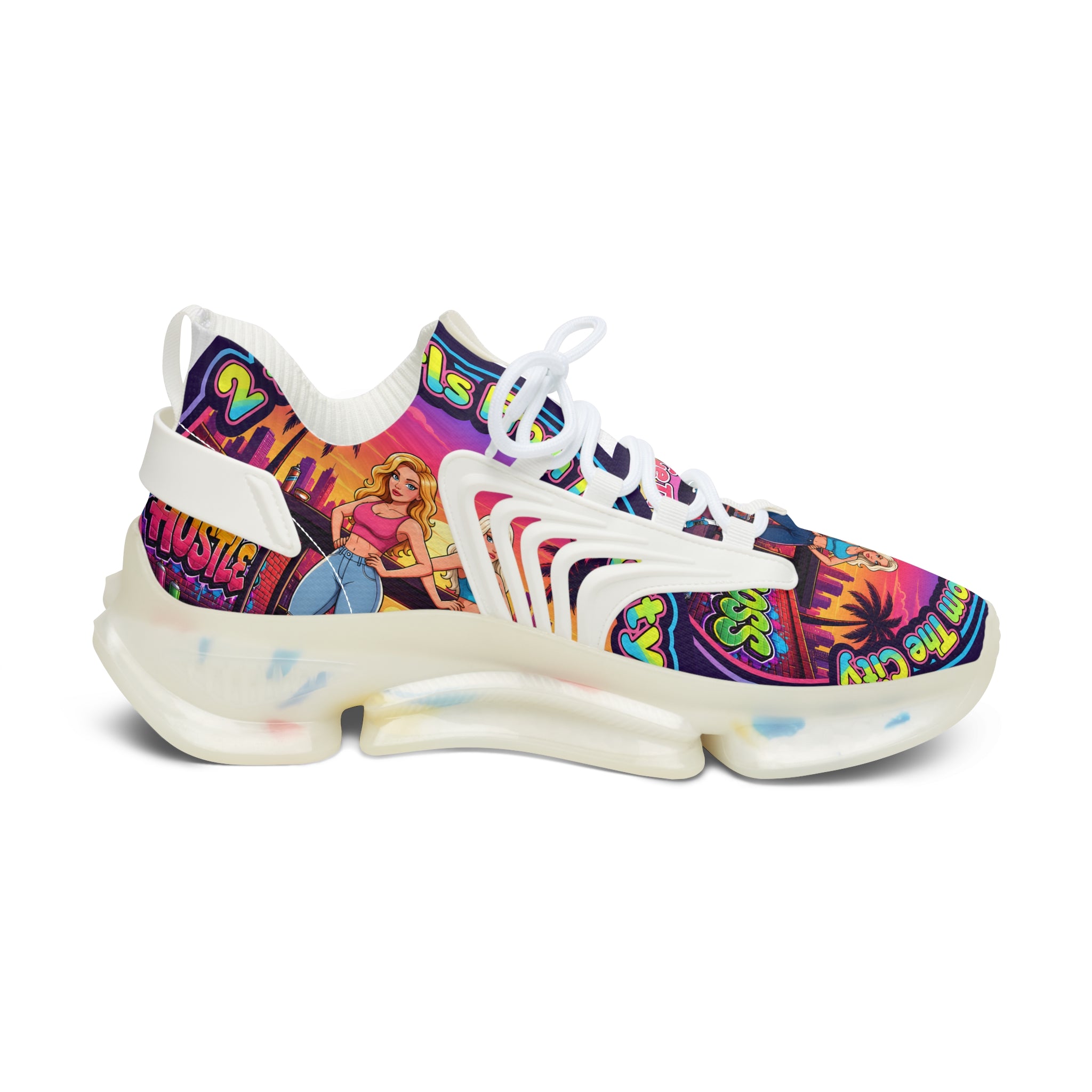 Women's Mesh Sneakers — Retro 'Girls From The City' Graphic Athletic Shoes