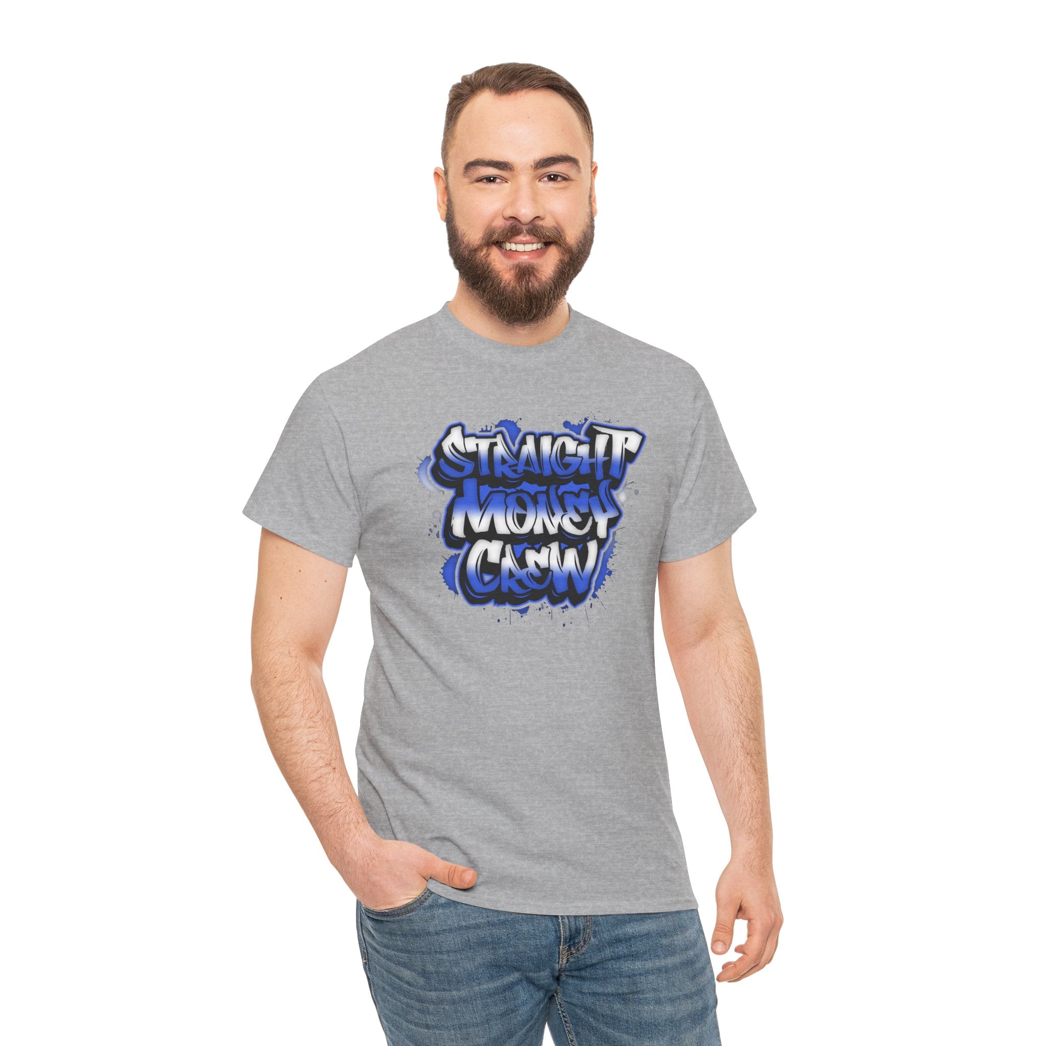T-Shirt — "Stackin' Money Crew" Blue Graffiti Graphic Tee