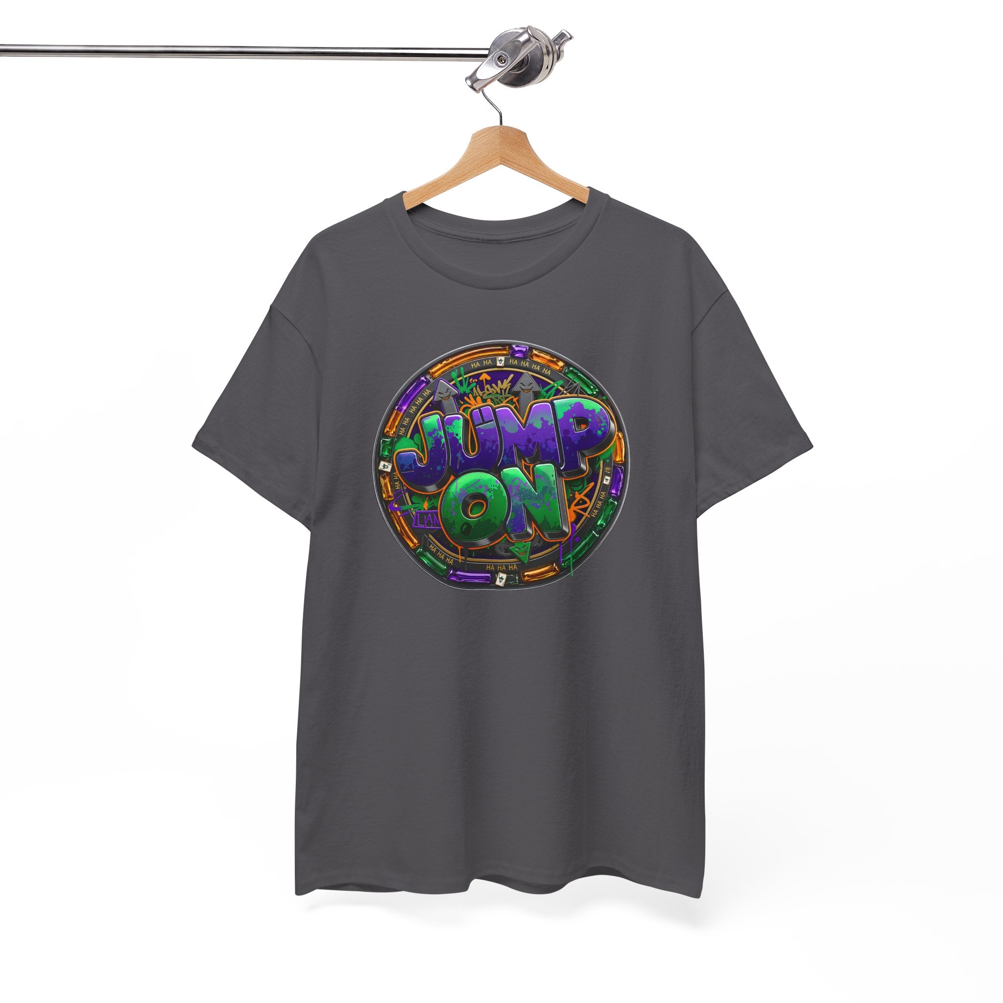 " Jump On" Circle Graphic Tee — Retro Neon Streetwear T-Shirt