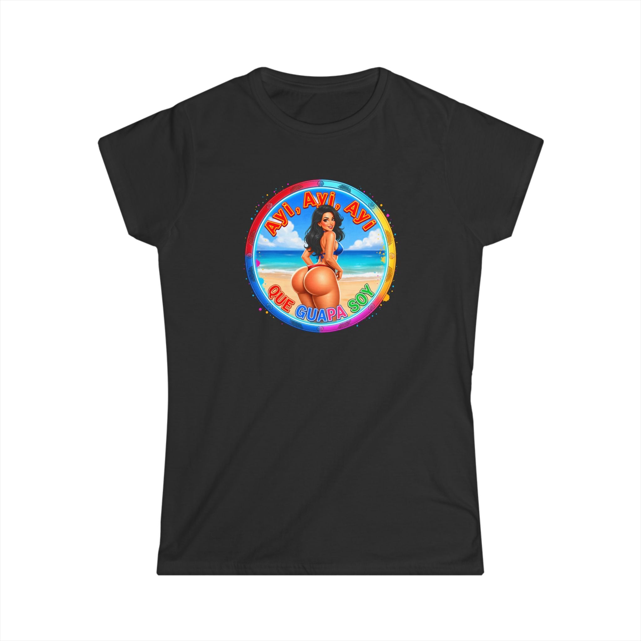 Women's Tee - Retro Beach Bikini Graphic "Ayi Ayi Ayi Que Guapa Soy"