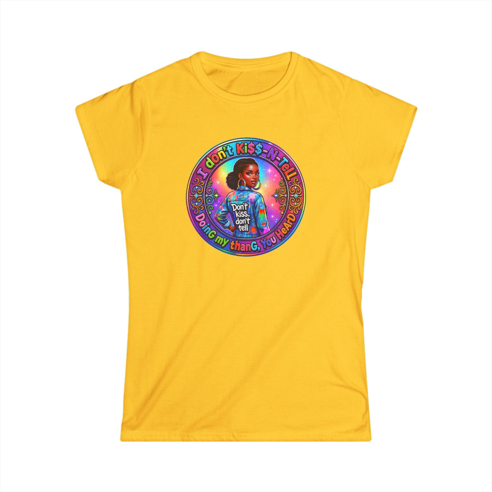 Women's Tee - 'I Don't Kiss-N-Tell" 'Retro Rainbow Graphic