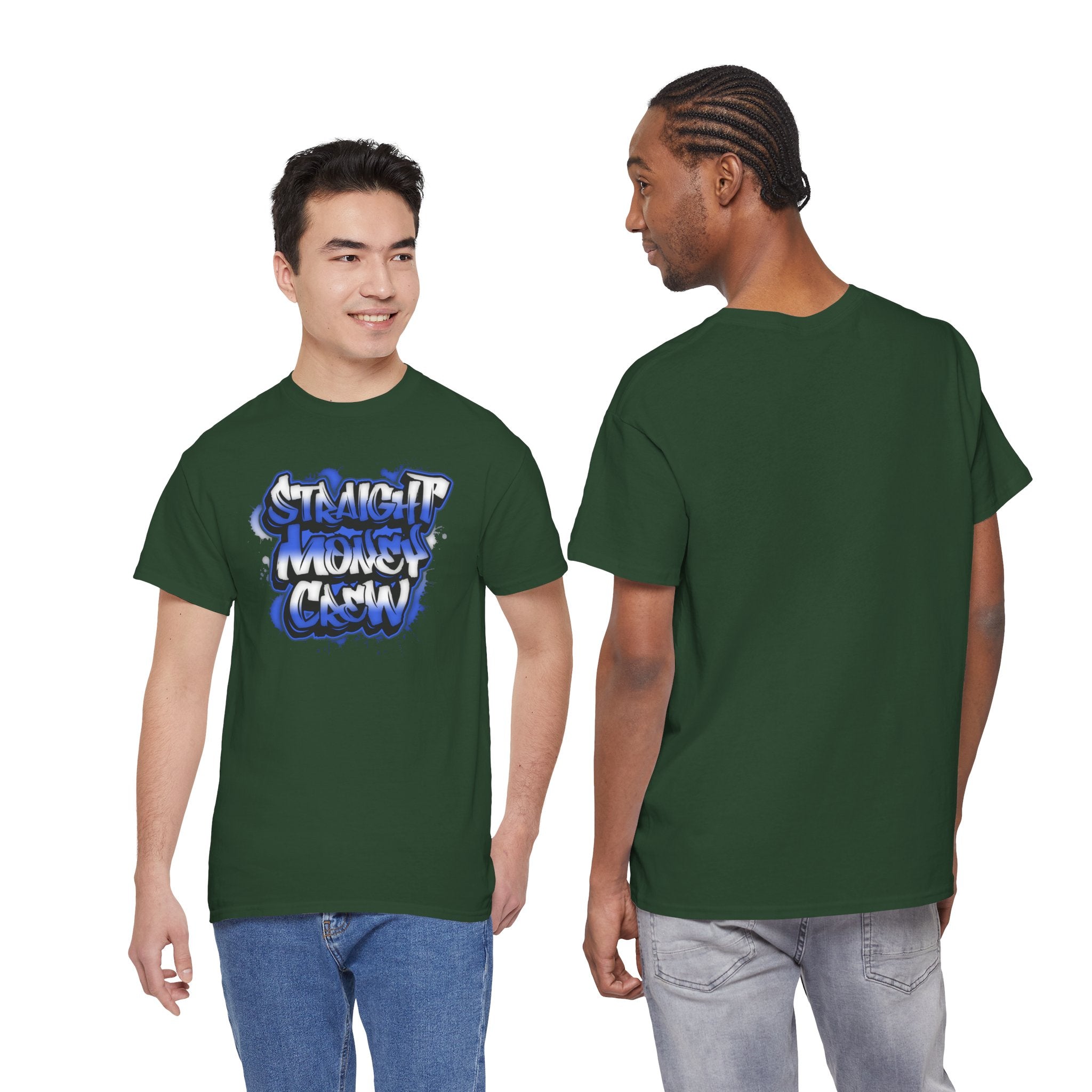 T-Shirt — "Stackin' Money Crew" Blue Graffiti Graphic Tee