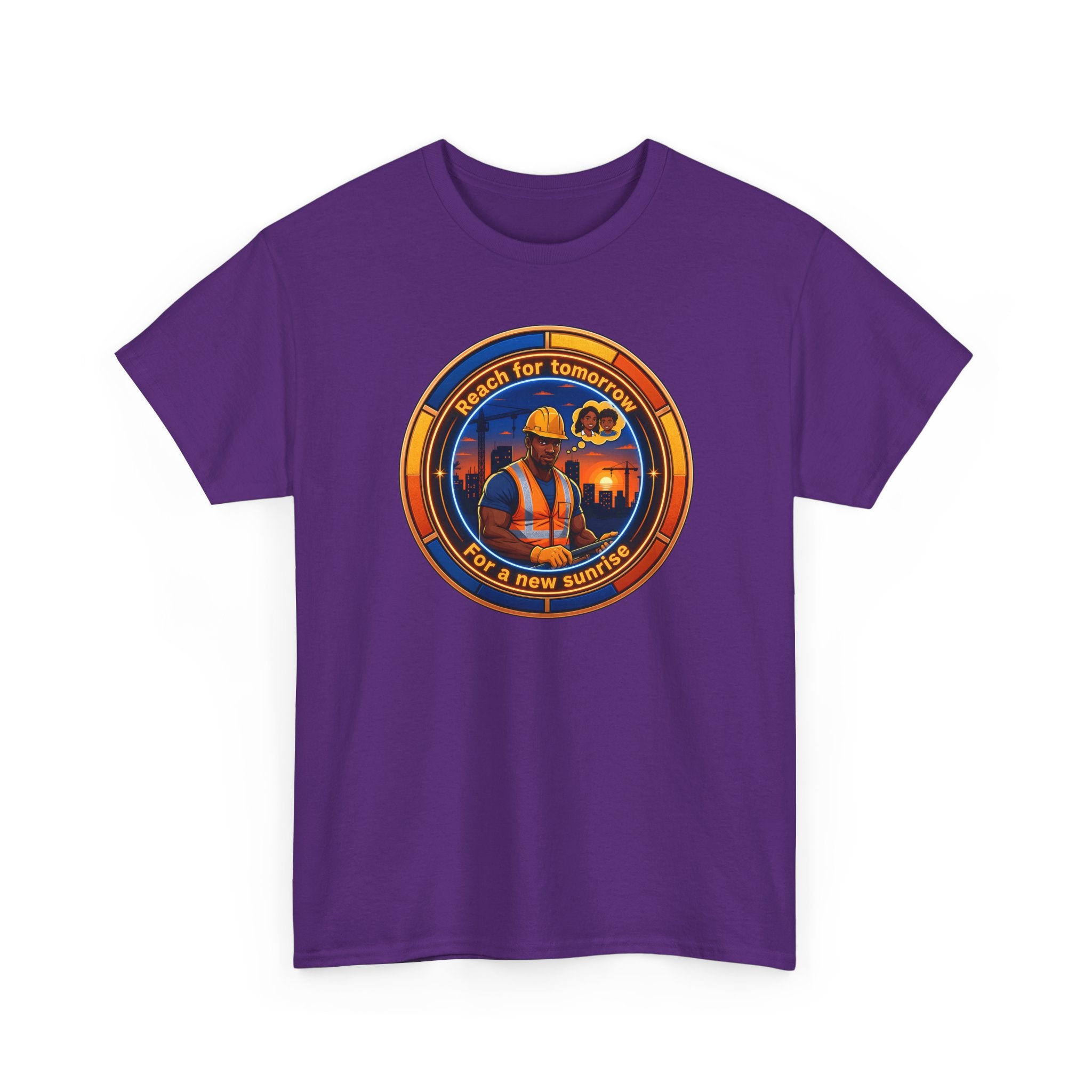 Construction Worker Sunset Tee — “Reach for Tomorrow ” Safety Crew T-Shirt