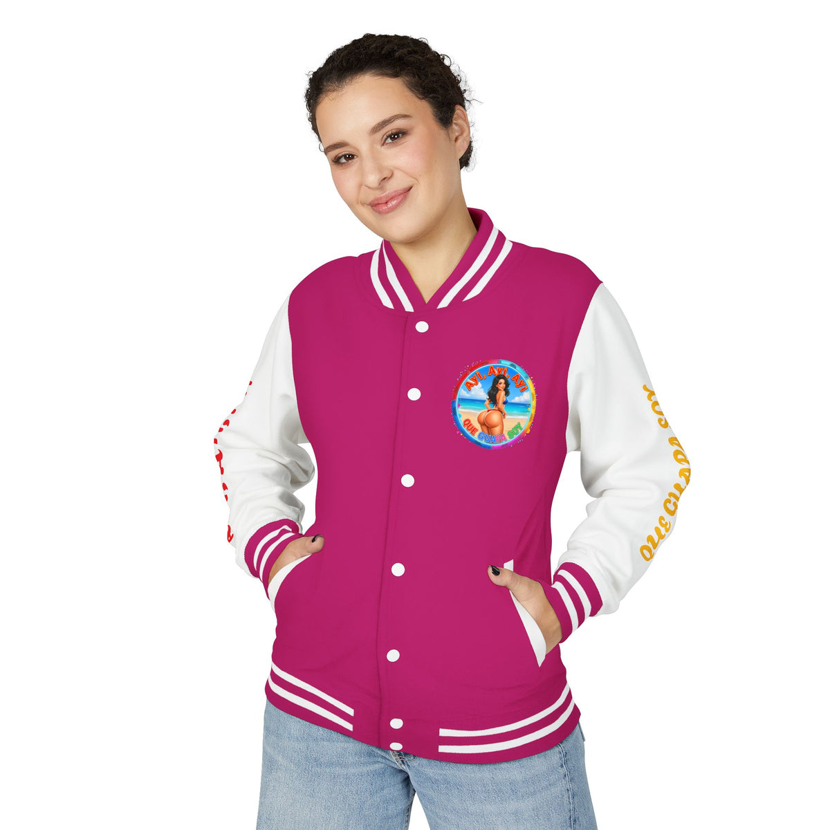 Letterman Jacket – Retro Beach Pinup Varsity Jacket with 'Ayi Ayi Ayi' Graphic