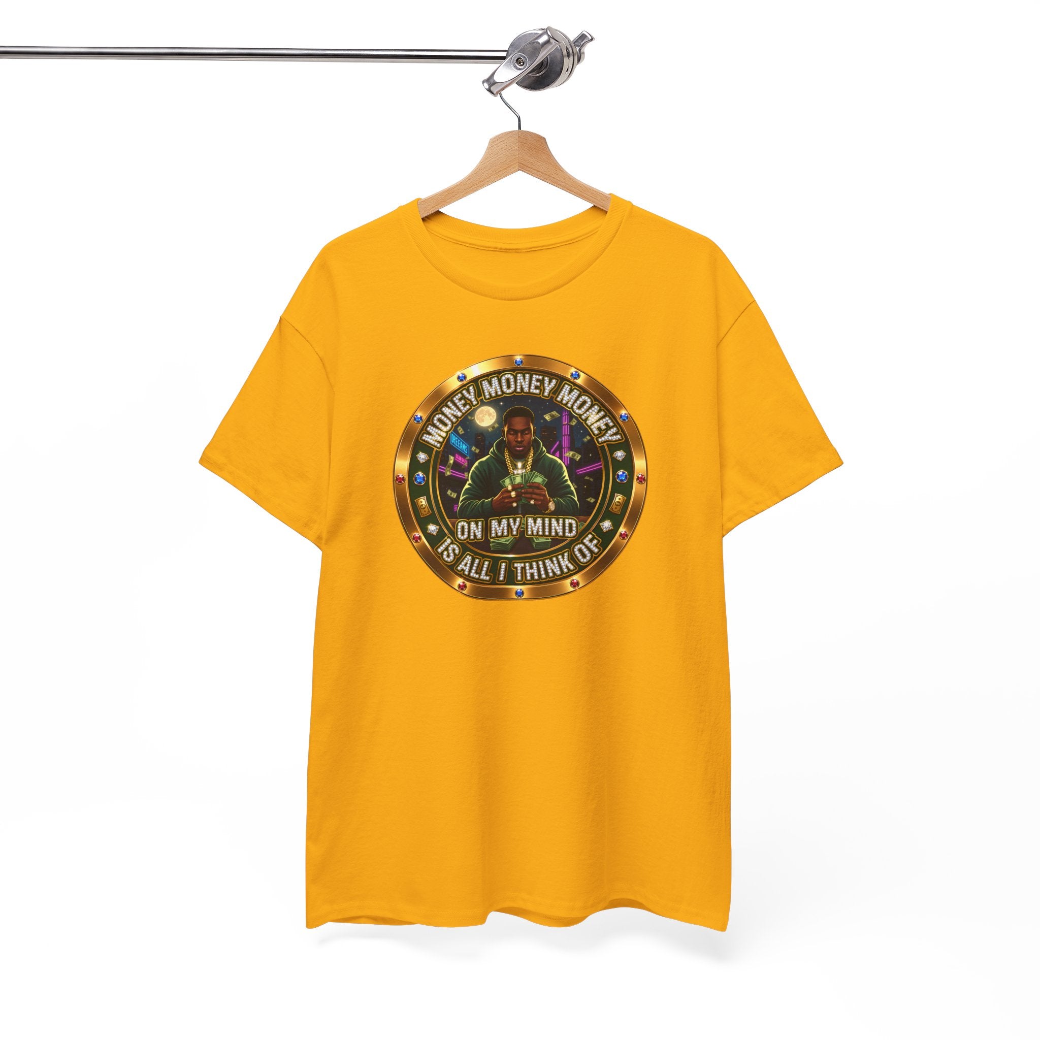"Money On My Mind" Graphic Tee — Retro Casino Coin Design