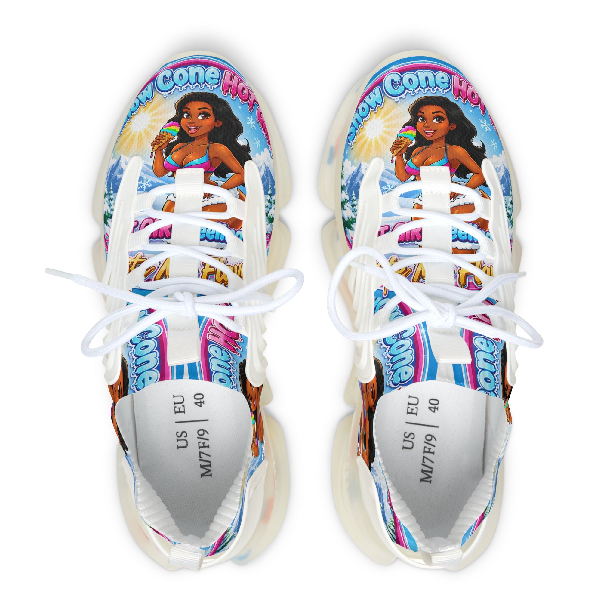 Mesh Sneakers —"Snow Cone Hot Girl " Tropical Ice Cream Girl Graphic